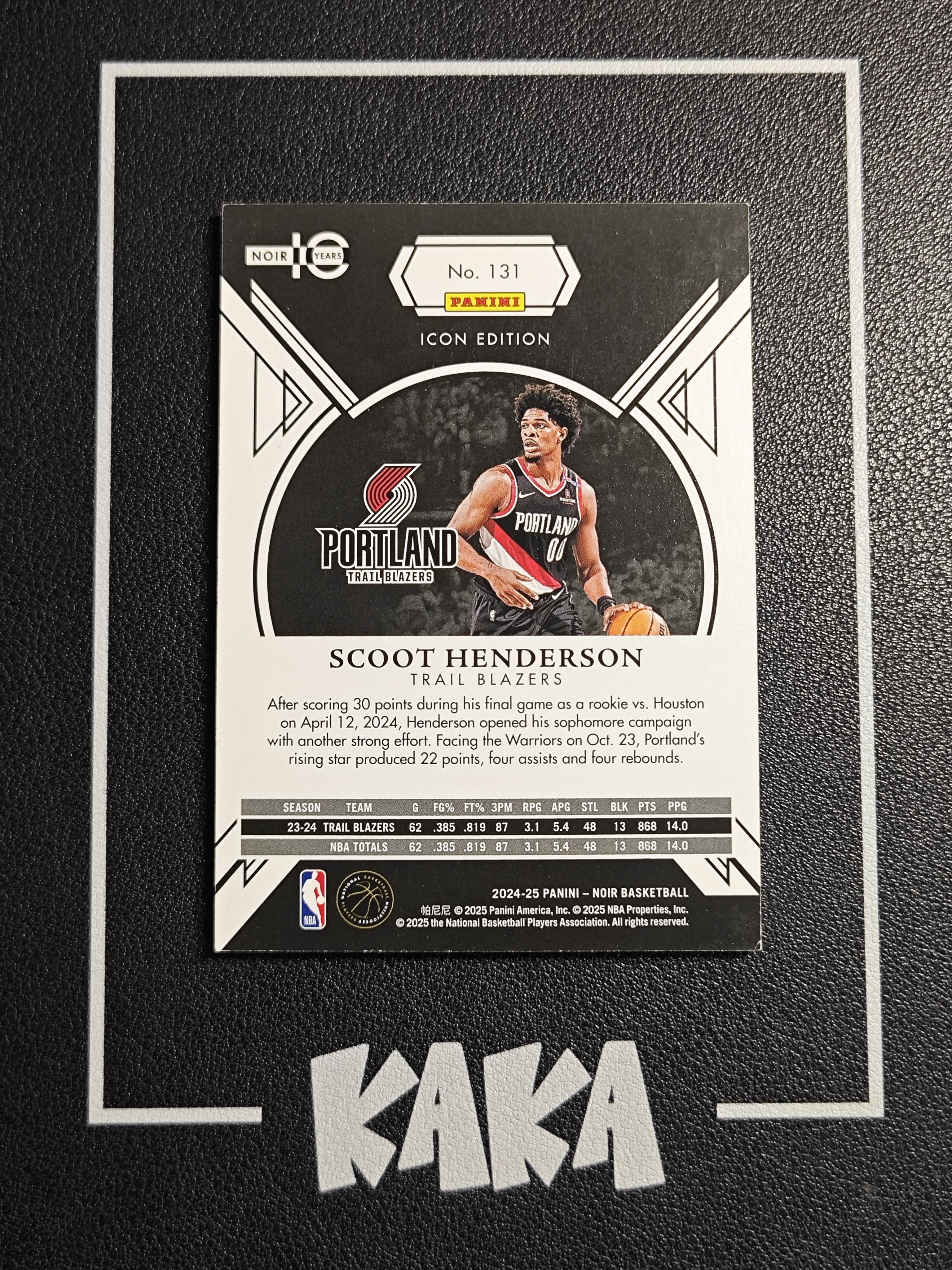 【KAKA】2024-25 Panini Noir Scoot Henderson 诺尔 开拓者 斯库特 亨德森 25编 紫平行 轻印如图 景艺