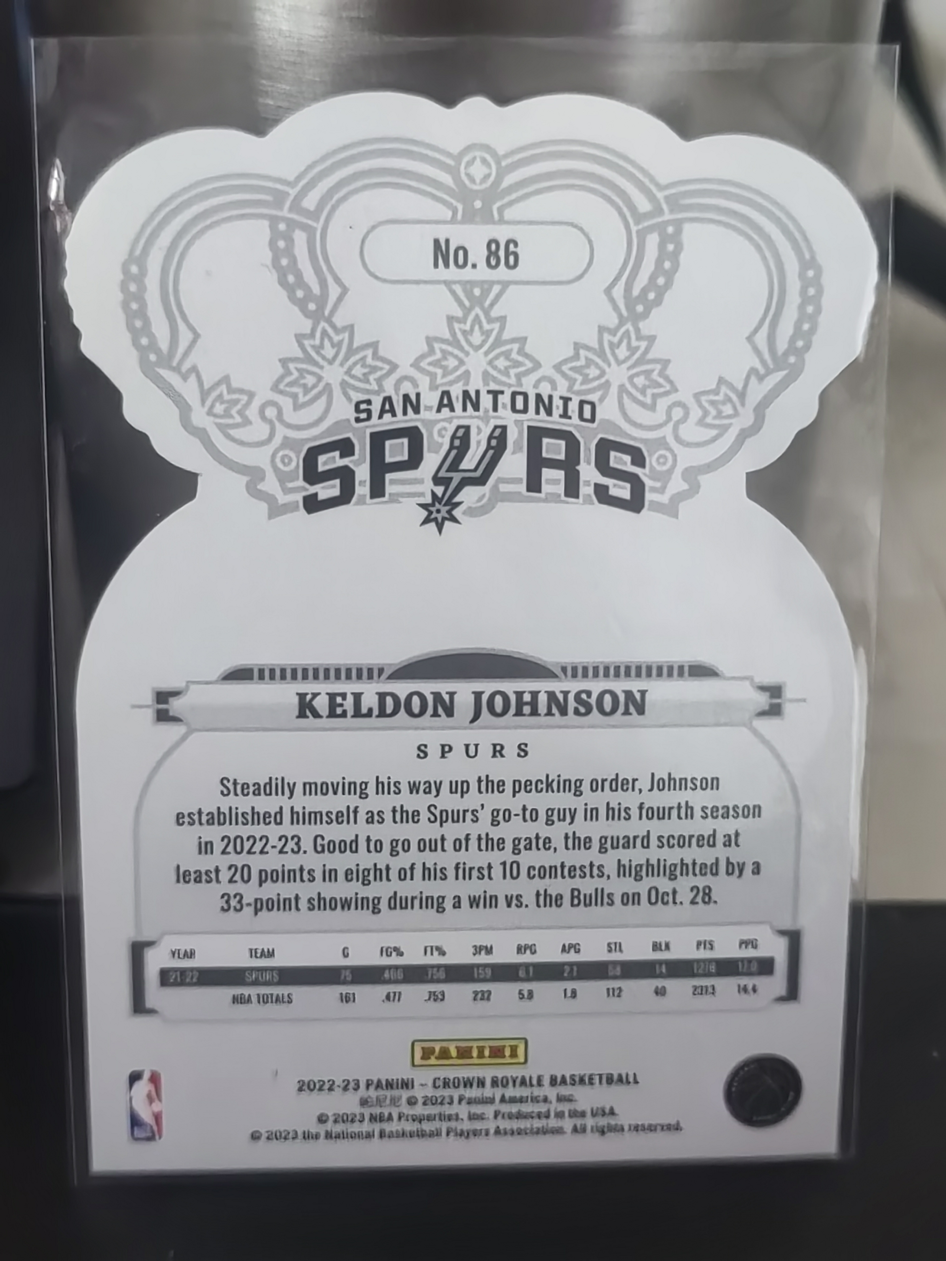 2022-23 Panini Crown Royale Keldon Johnson 皇冠 异形 黄碎冰 凯尔登 约翰逊 马刺 篮 白边白角 不保卡品 卡品如图