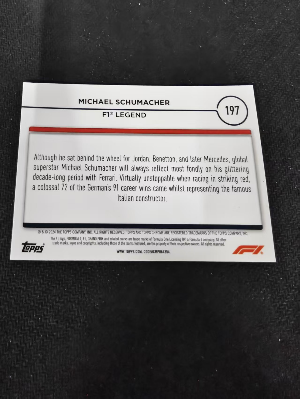 2024 Topps Chrome F1 Michael Schumacher 法拉利 传奇车王 迈克尔 舒马赫 划痕 边角瑕疵 #197