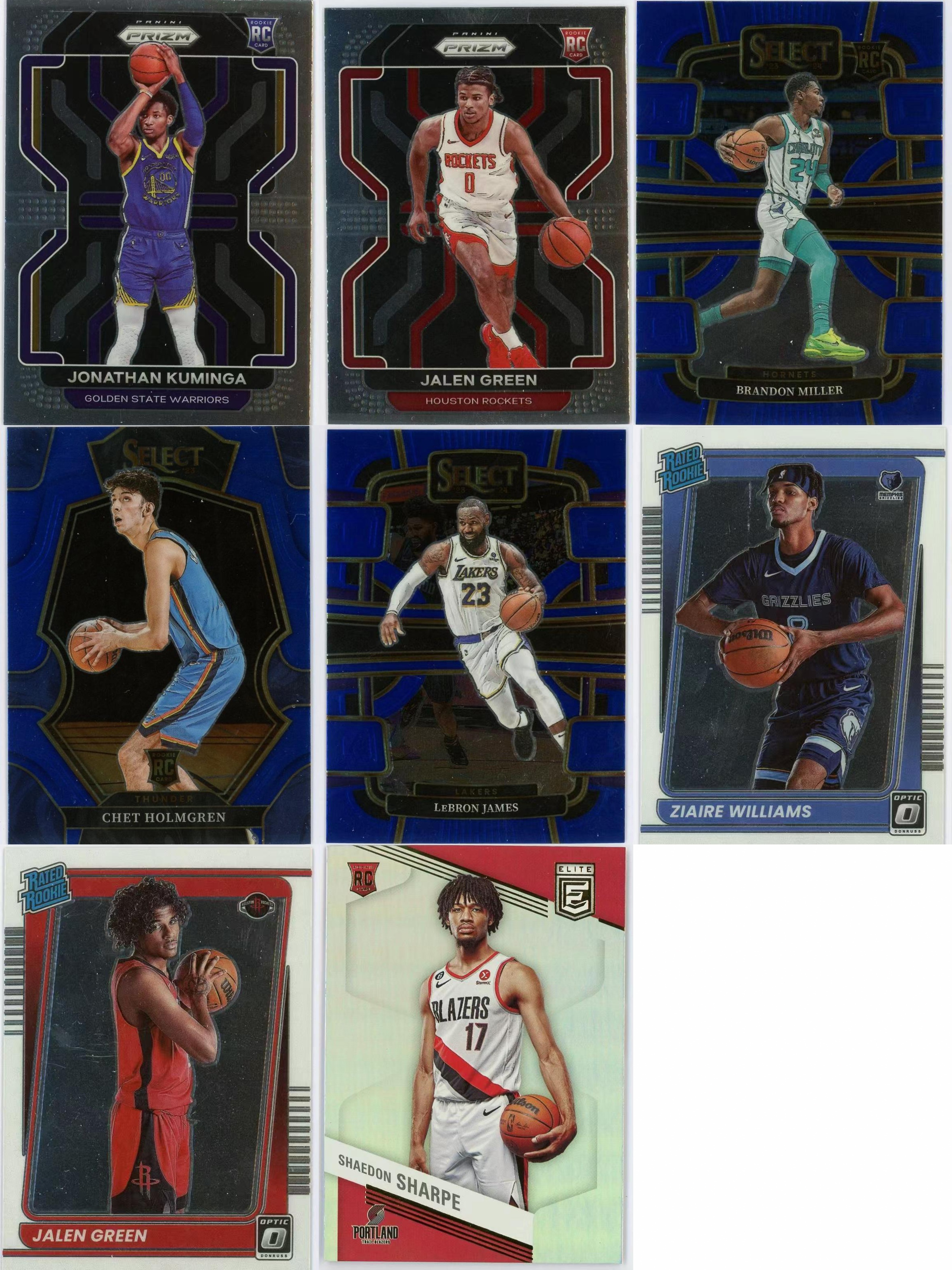 2023-24 Panini lot lot RC 切特霍姆格伦 布兰登米勒 杰伦格林 谢登夏普 勒布朗詹姆斯 等球员 新秀 各系列 正base 普卡 lot 8张打包 卡品如图 0MJ9