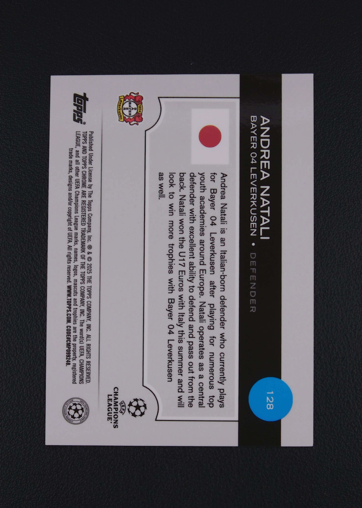 2024-25 Topps Chrome Andrea Natali RC 多米拍卖 (Owen.C) 安德烈娅 纳塔利 勒沃库森 欧战樱花 蓝迷宫折 51/75编 卡品如图 收藏佳品