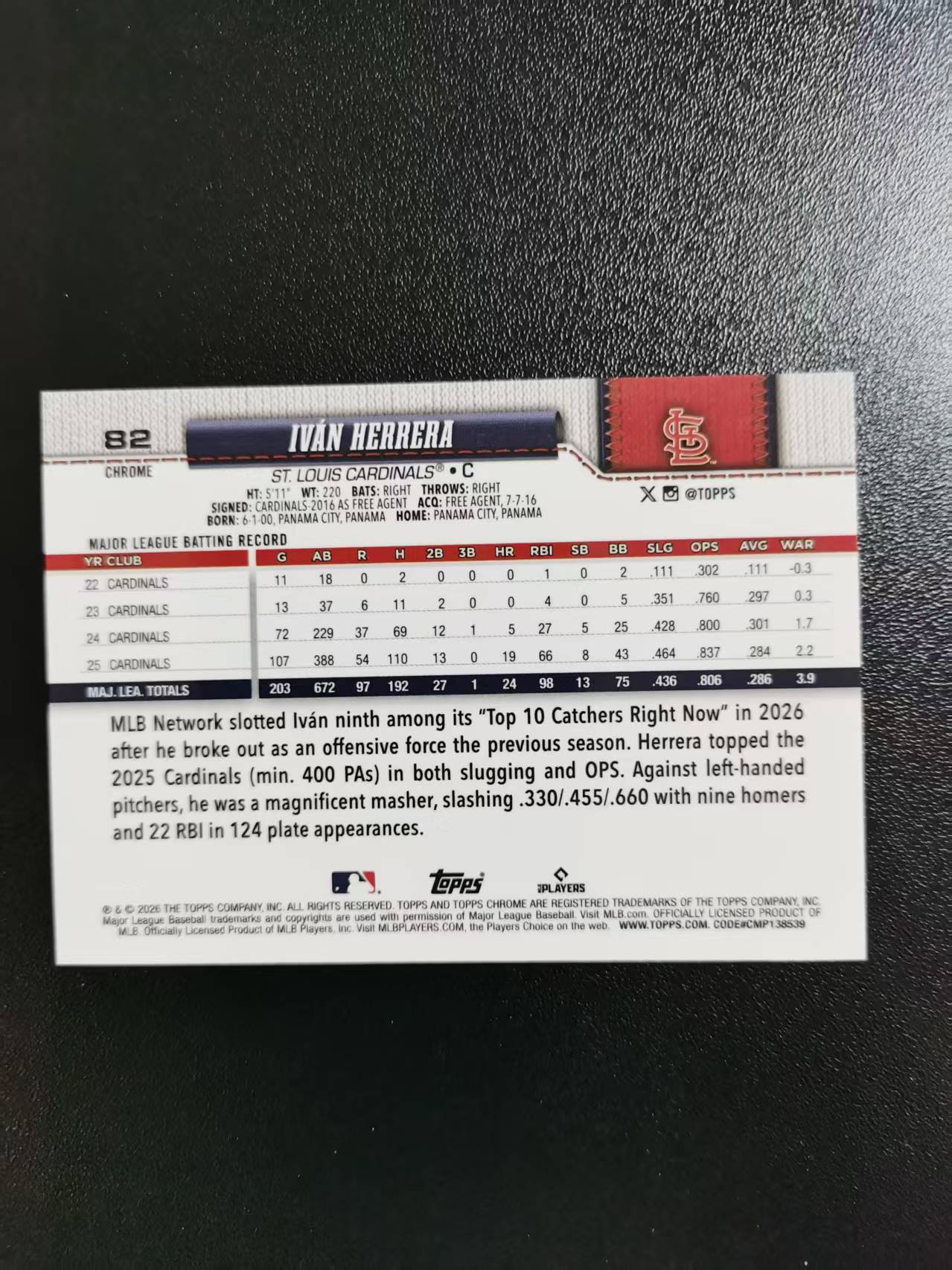 2026 Topps Chrome Ivan Herrera 伊万埃雷拉 TC棒球 MLB 折射 收藏凑套 卡品如图 免费代拍CC23