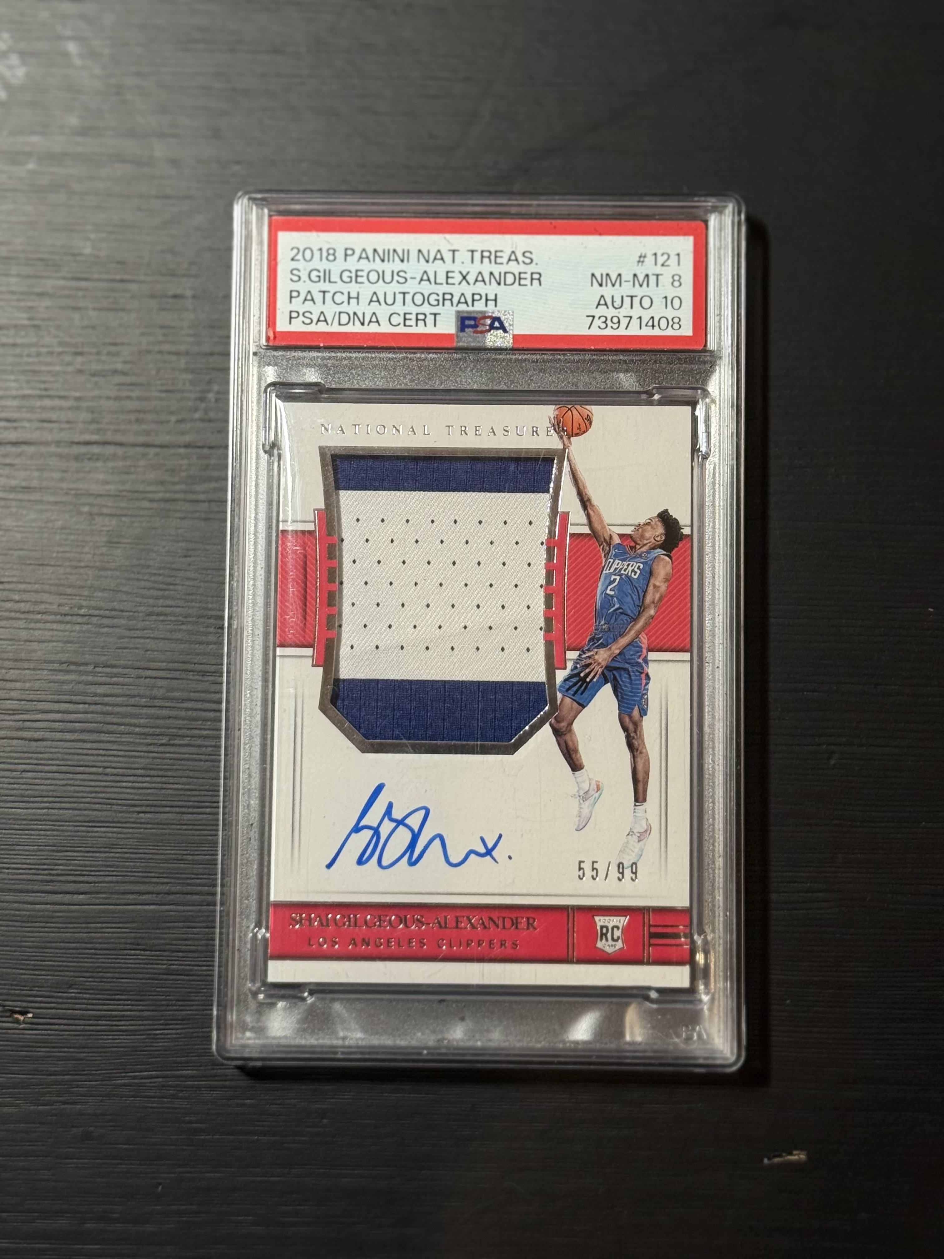 2018-19 Panini NT Shai Alexander RC 【悟吉塔代拍】國寶 快船新秀 亞歷山大 雷霆FMVP 正RPA 大窗暴力球衣切割簽字 卡簽 55/99編 PSA8簽字10 小鄧