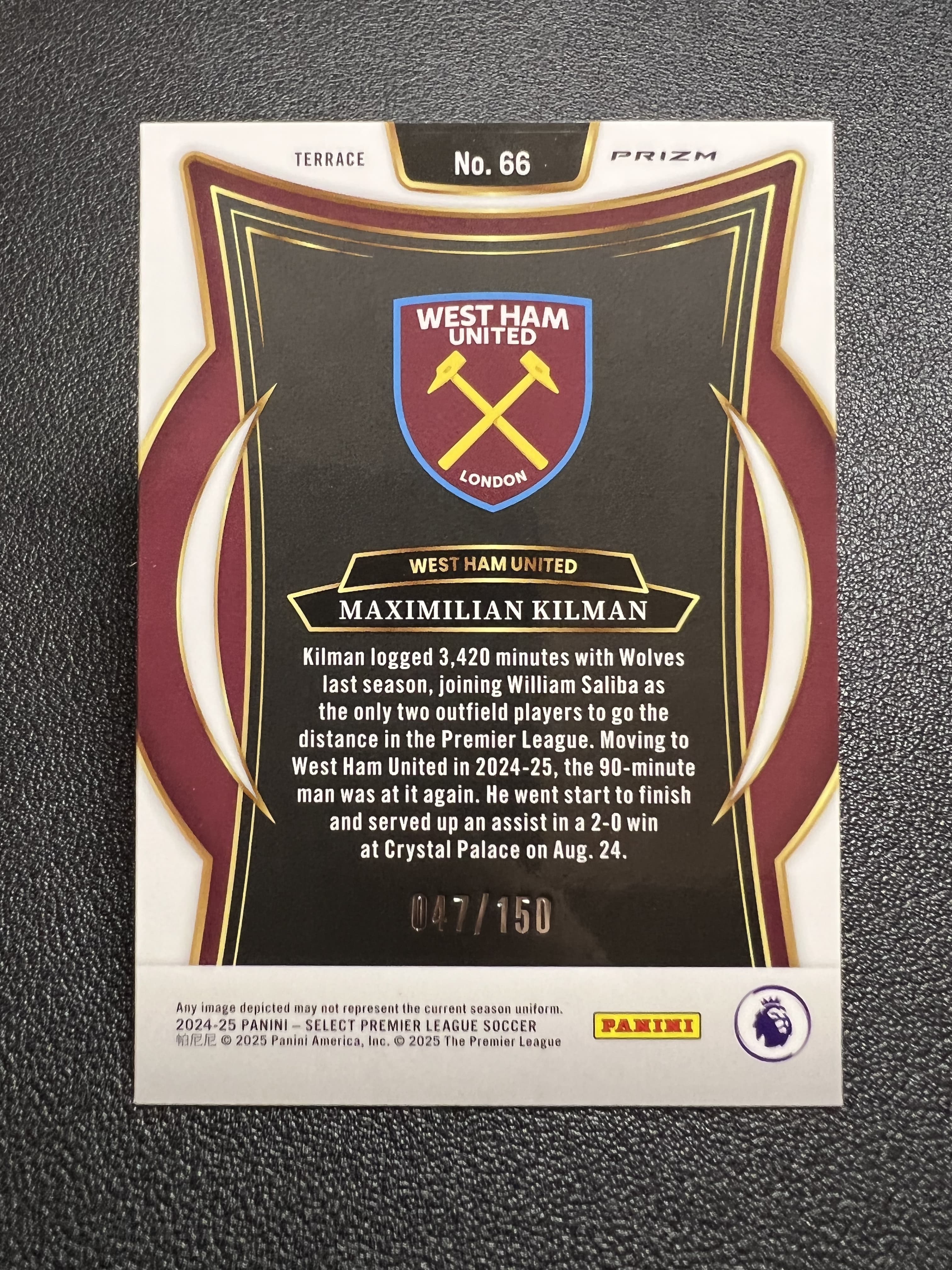 2024-25 Panini Select Maximilian Kilman 【星佑代卖】SE 英超 西汉姆联 马克西米利安 基尔曼 迷彩折 150编 收藏必备 alan