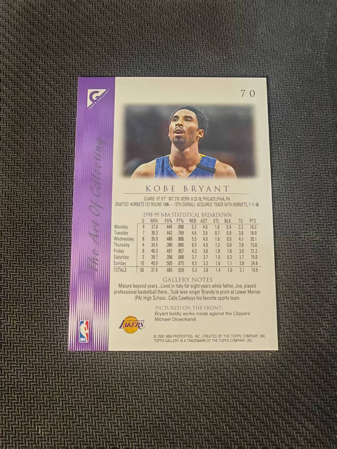「钢炮拍卖」2000 topps gallery kobe bryant 湖人 科比 布莱恩特 黑曼巴 老大 老卡 画布材质 金平行 特卡 专收必备 卡品如图 G SE