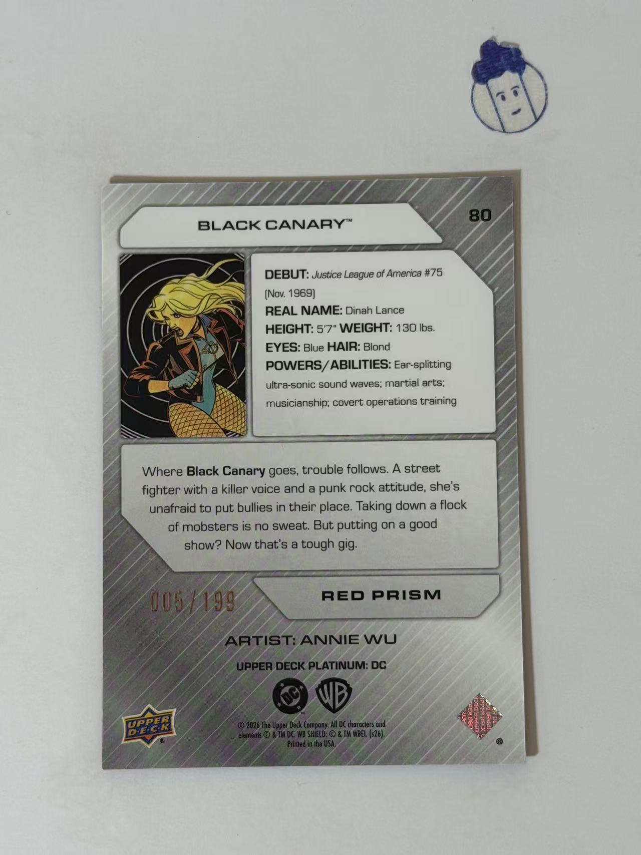 2026 Upper Deck Platinum DC 铂金 #80 Black Canary 黑金丝雀 005/199 红棱镜折 凑套 凑图鉴 收藏必备 卡品如图 cai