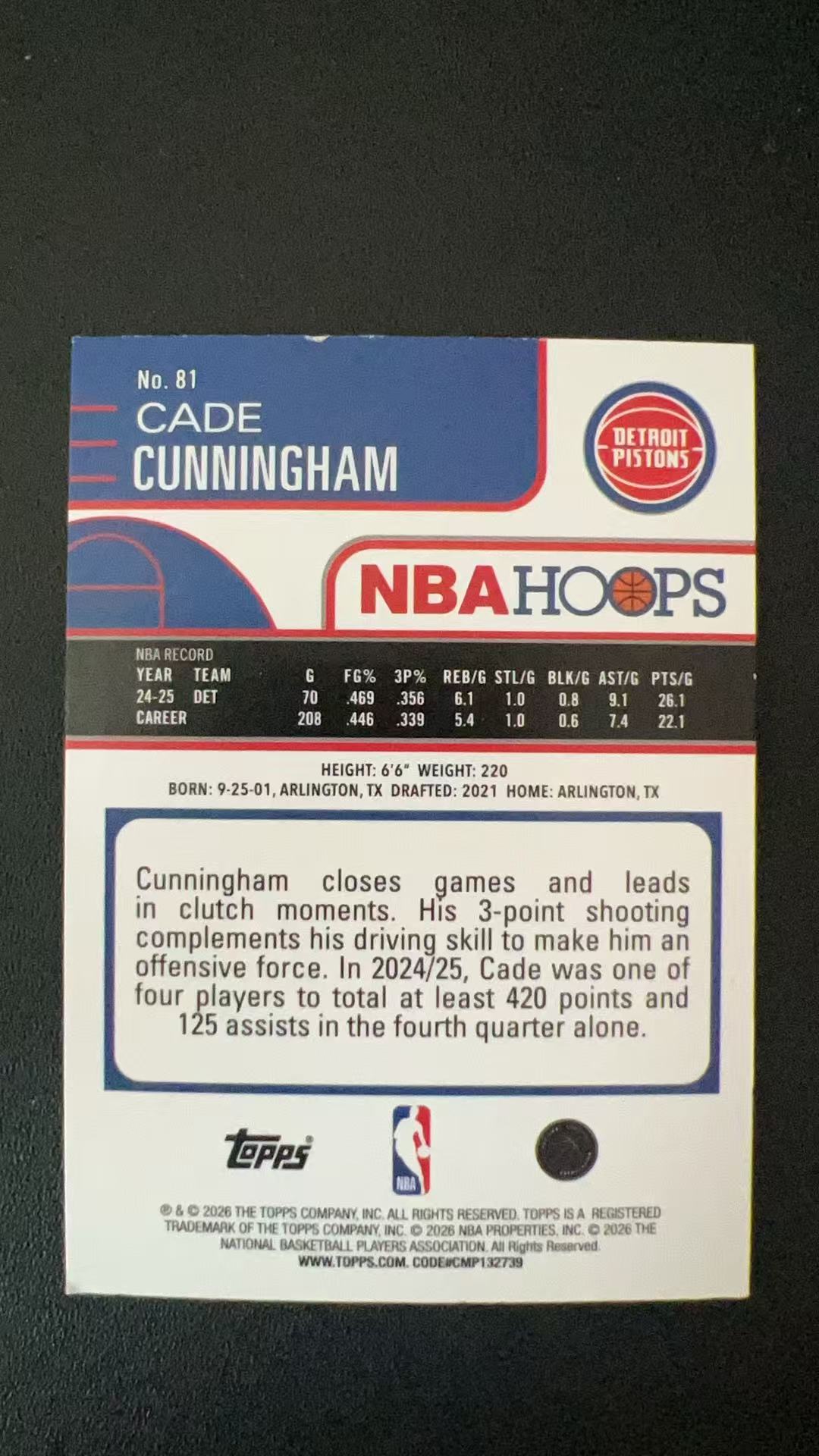 2026 Topps Hoops Cade Cunningham #81 B38