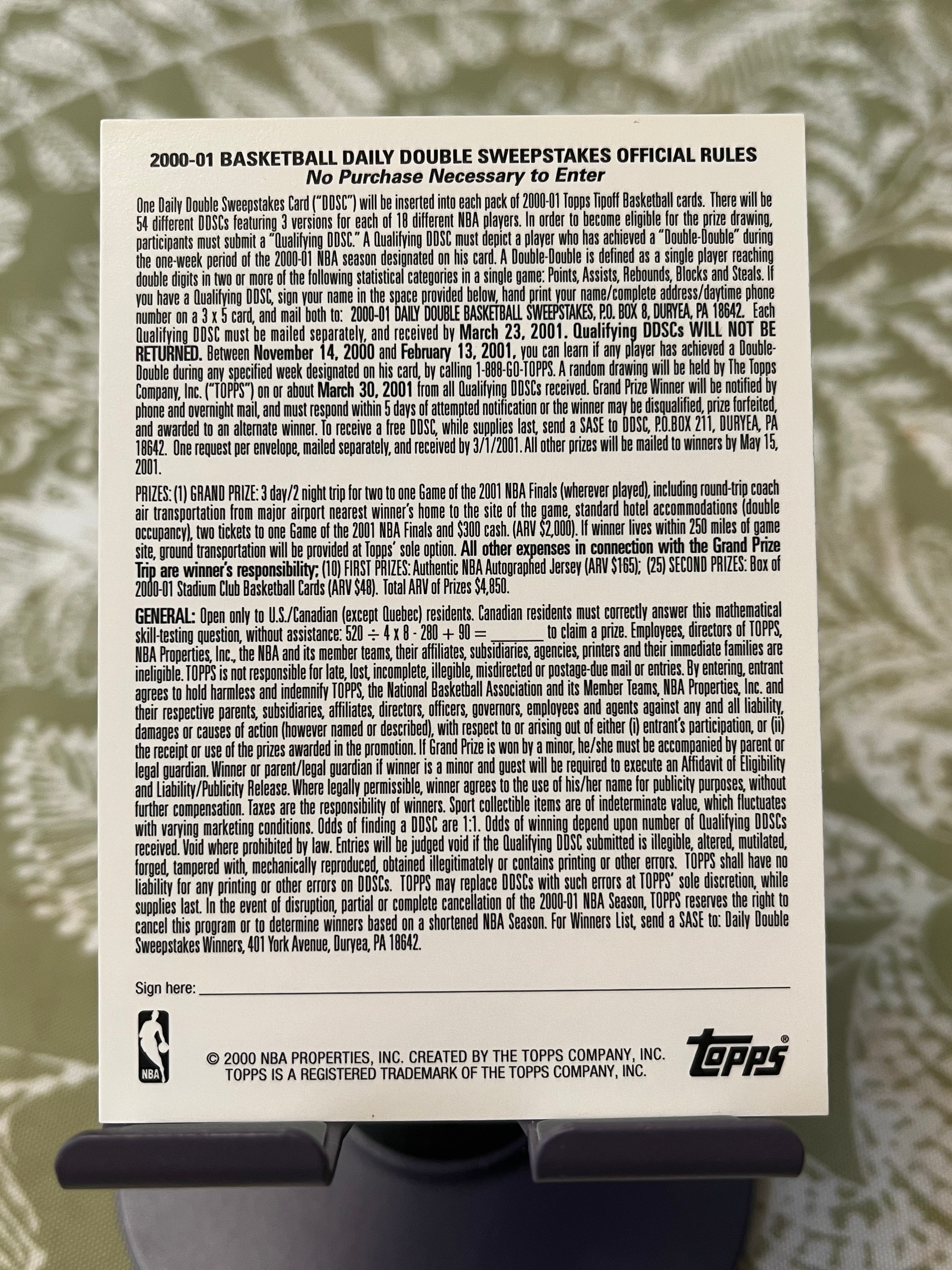 2000 Topps 老卡 老特 Tim Duncan 蒂姆 邓肯 石佛 马刺【DAILY DOUBLE 设计经典 TIPOFF】【边角瑕疵如图 介意勿拍】#1175