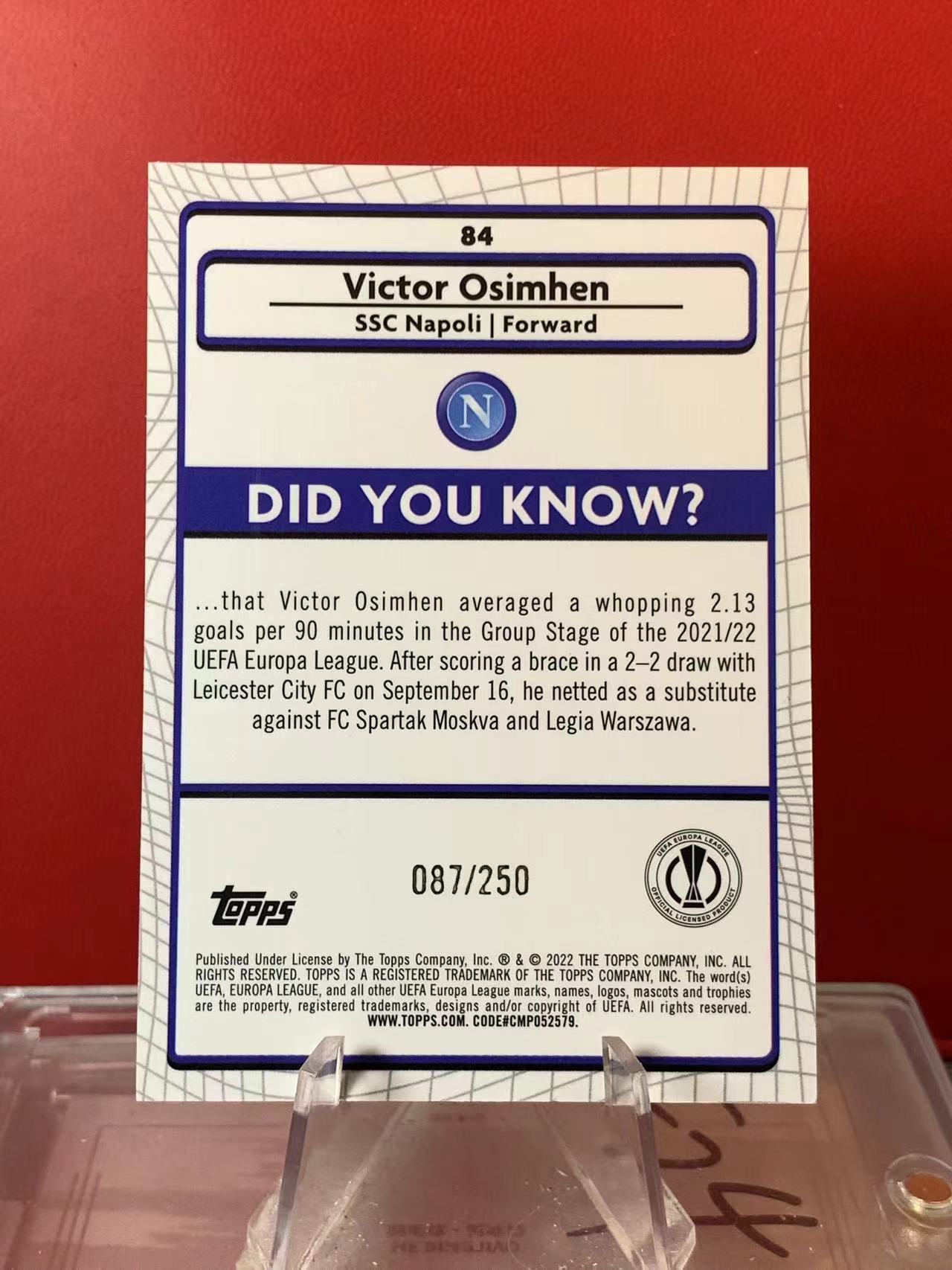 (詹叔代拍)2022 Topps Merlin Victor Osimhen 欧战 梅林 那不勒斯 奥斯梅恩 奥西普亨 087/250编 碎冰折 白碎冰 顺丰寄付 泰山