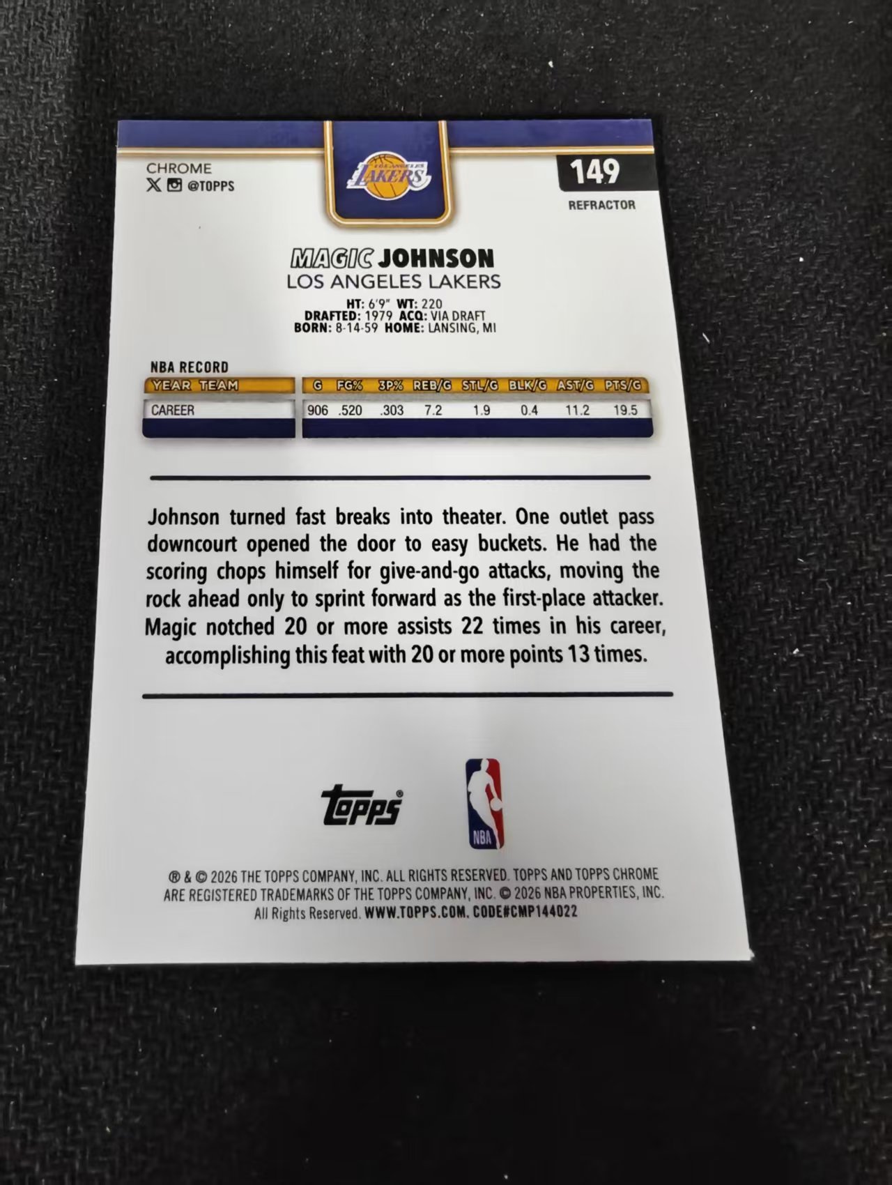 2026 Topps Chrome Update Magic Johnson 魔术师 约翰逊 湖人 银折 TCU 划痕 边角瑕疵 #149