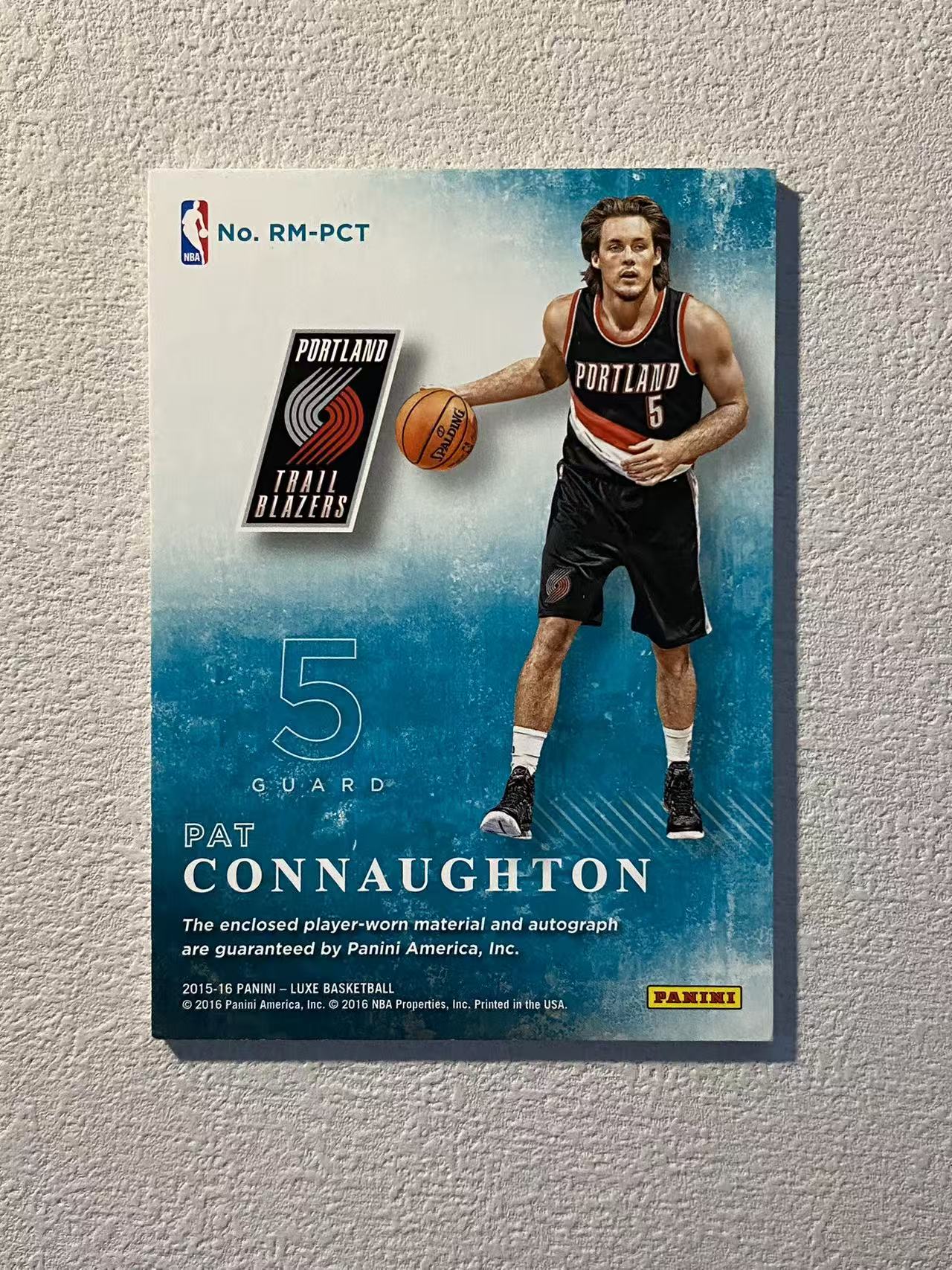 2015-16 Panini Luxe Pat Connaughton RC 开拓者 新秀rc 帕特 康诺顿 /49编 rja 签字 卡签 球衣 物料 专收必备