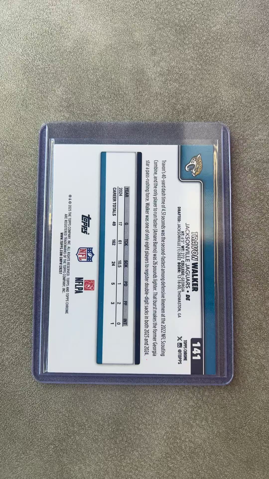 4283【330球星卡实体店代卖】2025 Topps Chrome NFL TC 元年 Travon Walker 特雷冯沃克 美洲豹 粉波纹折 038/250编 仅顺丰寄付(UK23)