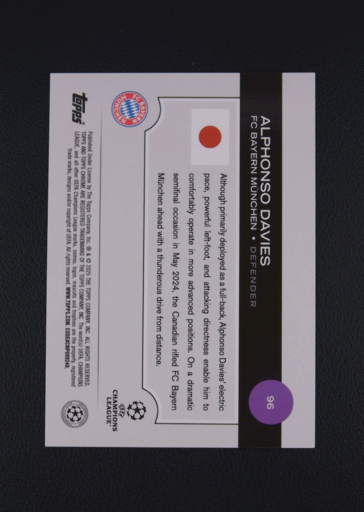 2024-25 Topps Chrome Alphonso Davies 多米拍卖 (Owen.C) 阿方索 戴维斯 拜仁慕尼黑 02/25编 橙迷宫折 欧战樱花 卡品如图 收藏佳品