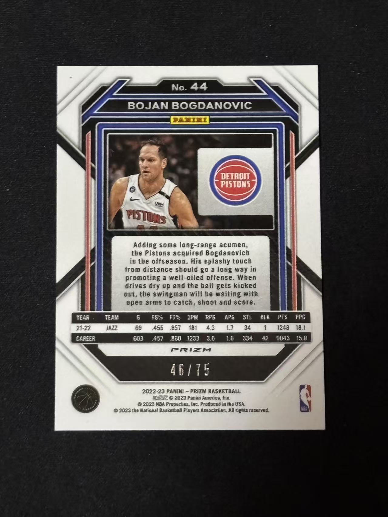 2022-23 Panini prizm Bojan Bogdanovic 【磊子球星卡】】博洋 博格丹诺维奇 pz 紫泡泡 46/75编 独占 活塞