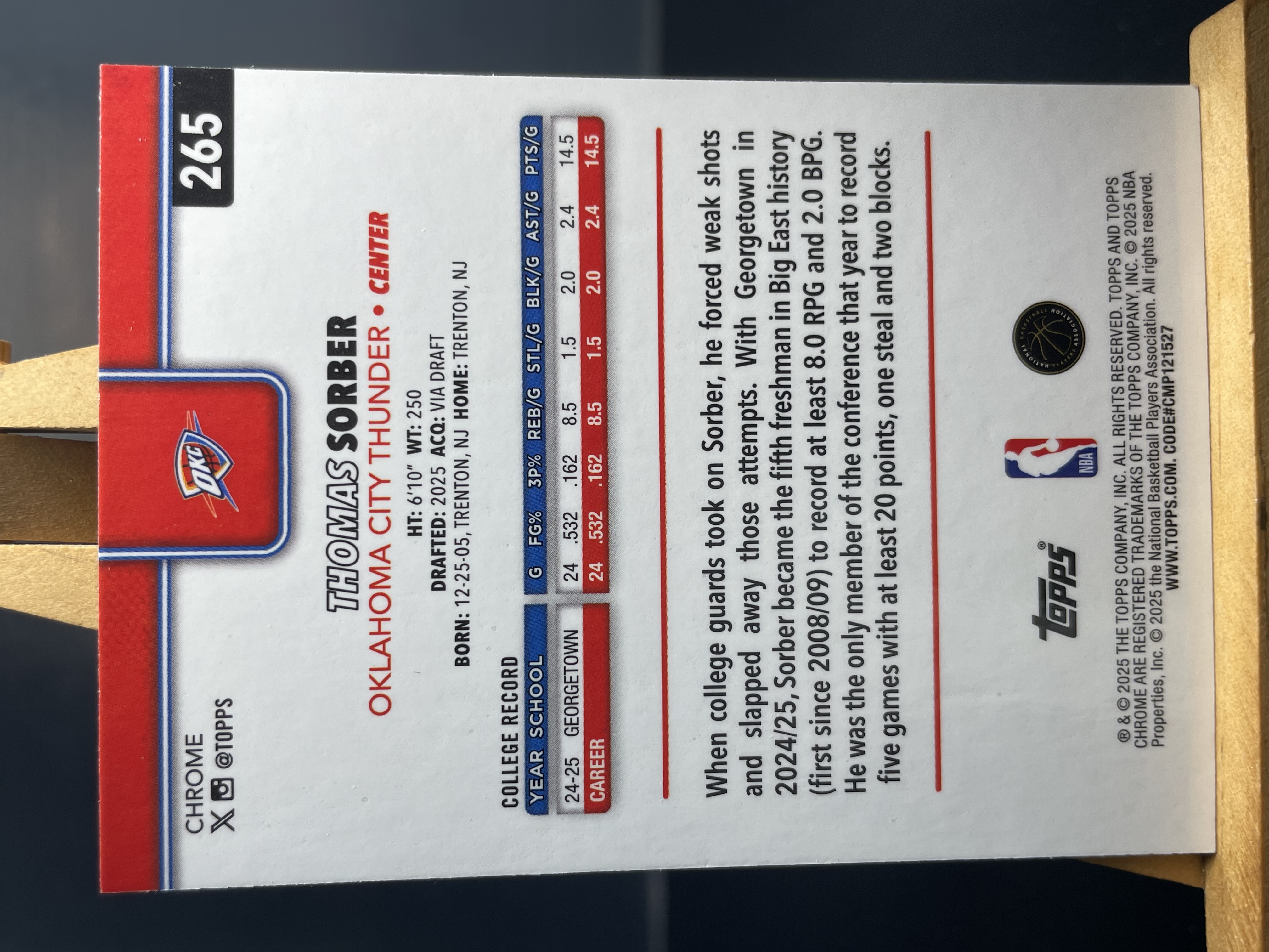 (A10) 2025 TOPPS 折射 新秀RC 托马斯 索伯 雷霆 近期大热球星 收藏凑套必备 卡品如图 !!!