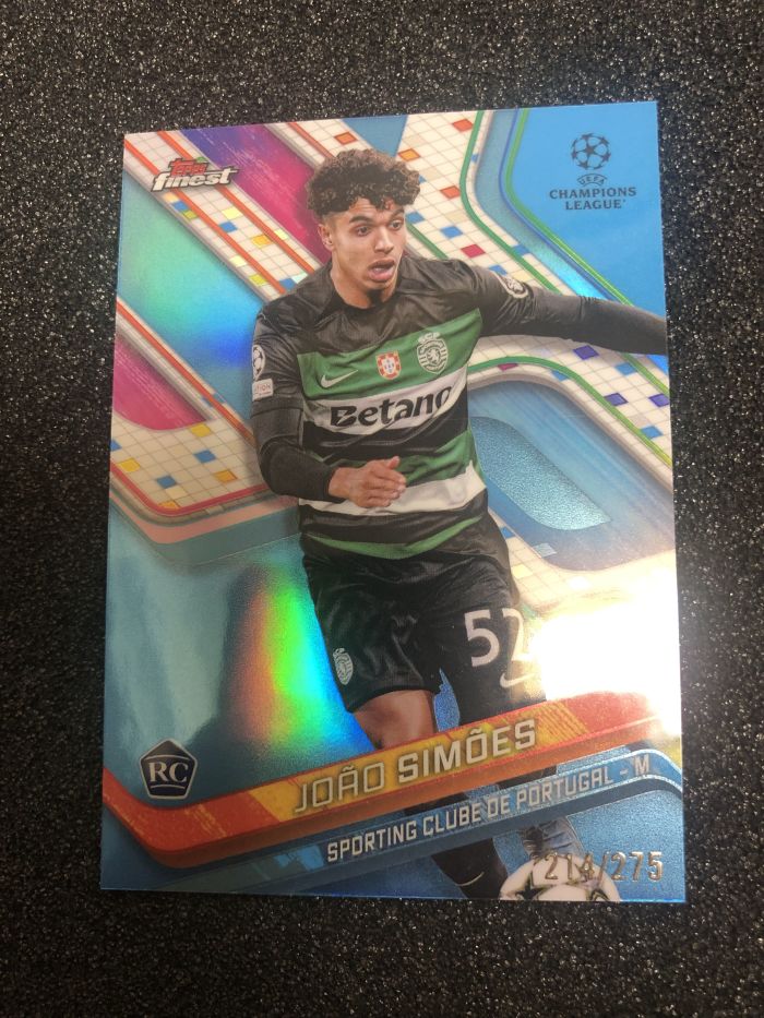 2024-25 Topps Finest joao simoes RC 欧战finest 若昂-西蒙斯 葡萄牙 葡萄牙体育 275编 蓝折 214/275 卡品如图 凑套收藏必备