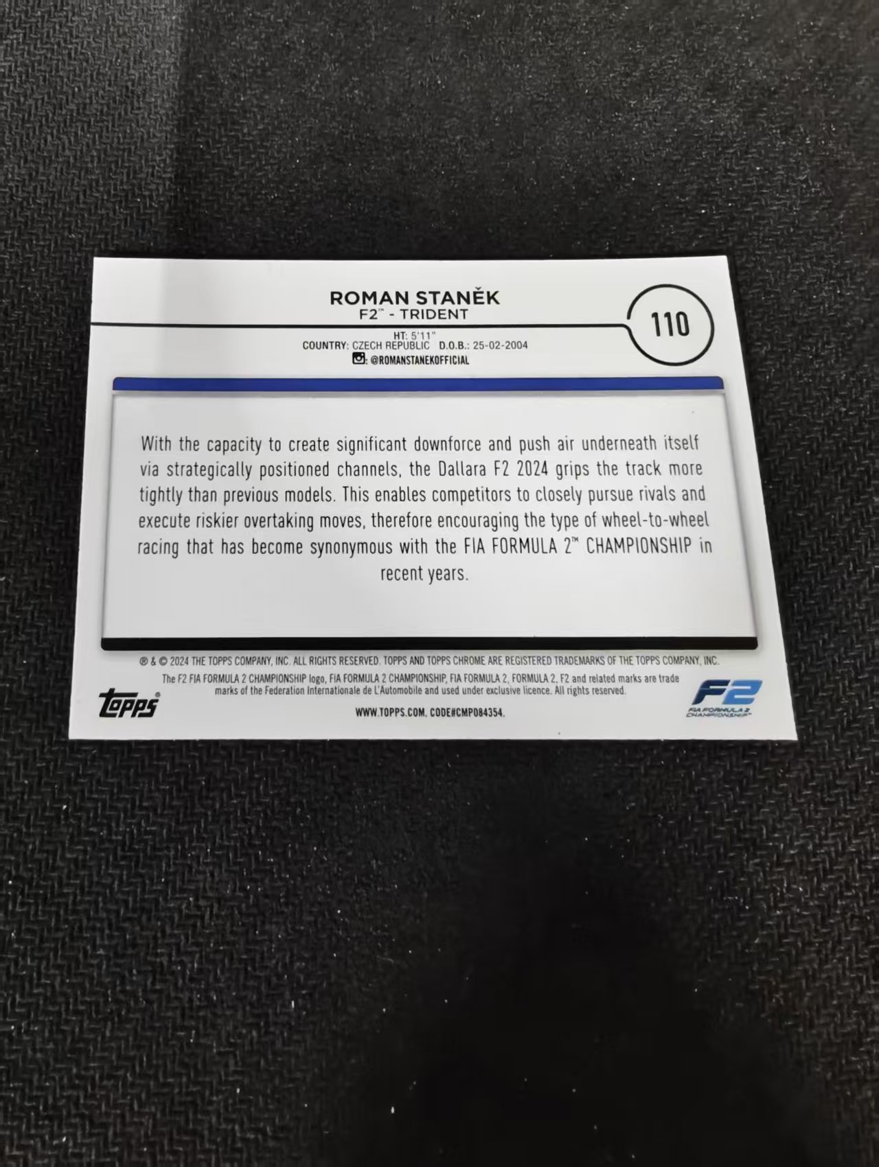 2024 Topps Chrome F1 roman stanek 罗曼 斯塔内克 F2 划痕 边角瑕疵 #110