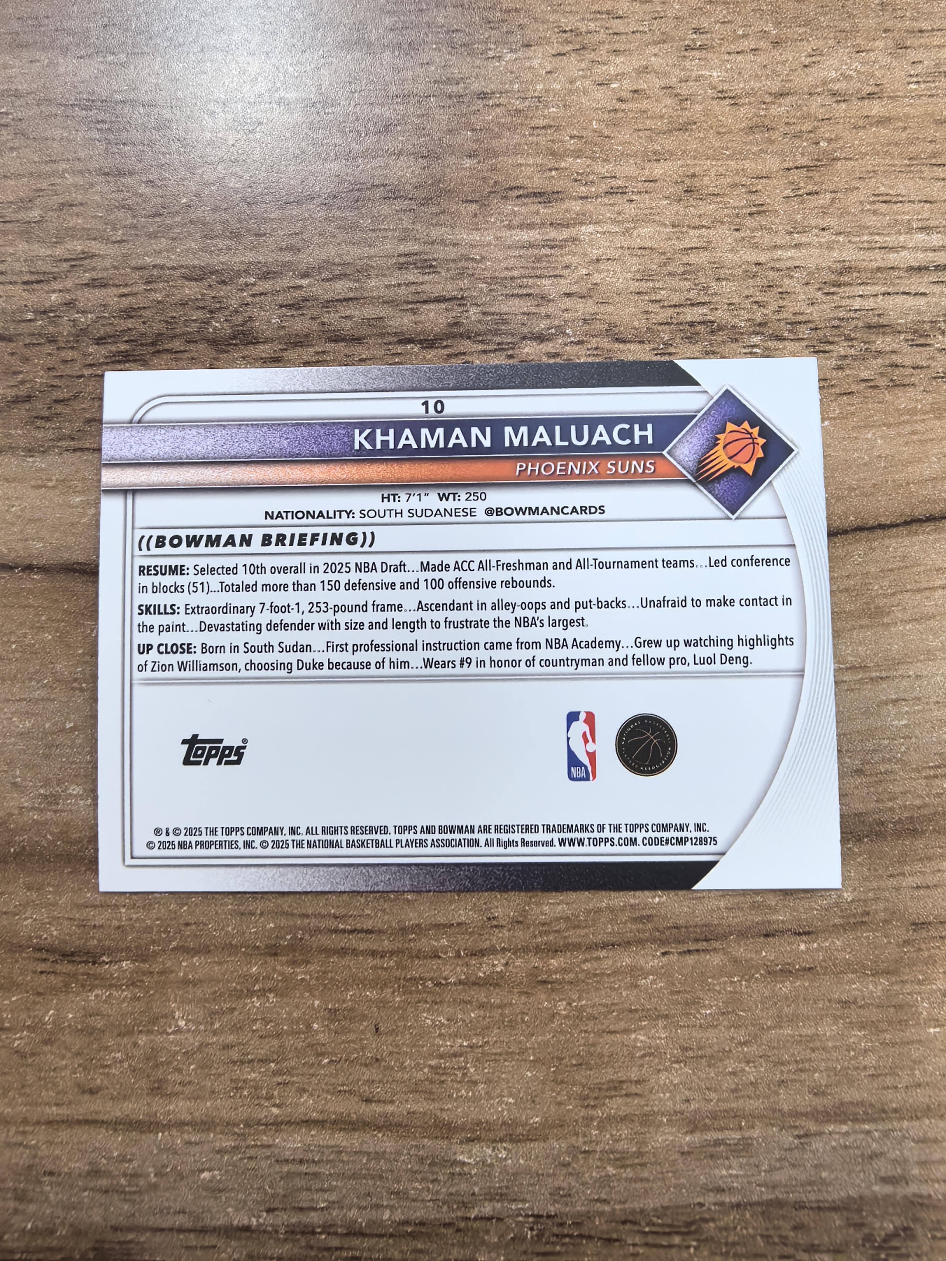 2025 Topps Bowman Chrome Khaman Maluach RC 太阳 卡曼马卢阿奇 新秀 016/199编 纸卡 紫折 折射 卡品如图 收藏必入 七哥