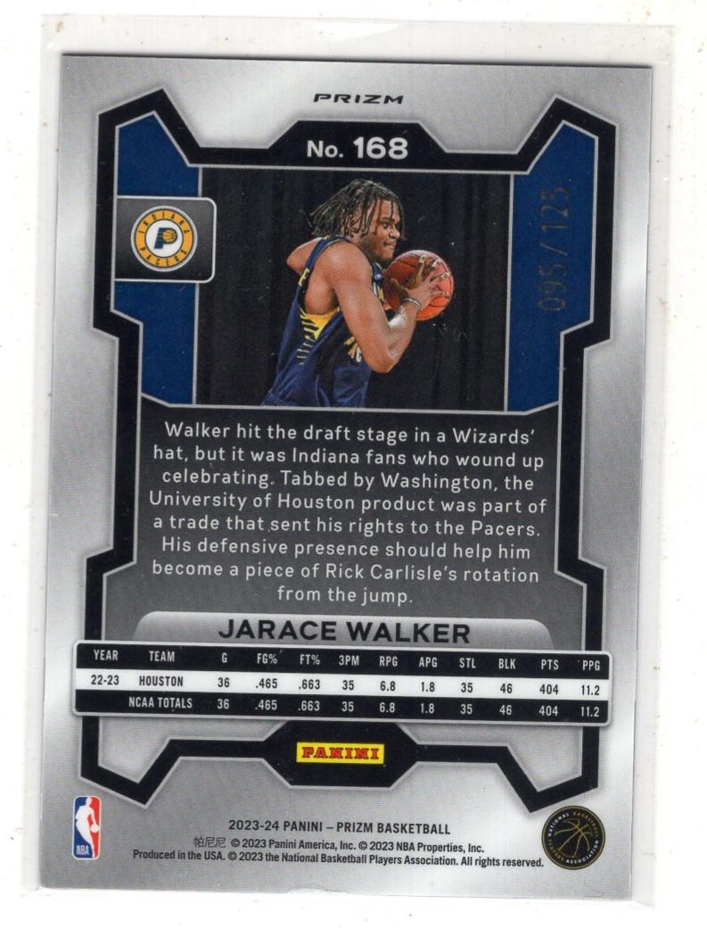 2023-24 Panini Prizm Jarace Walker RC 【来拆波卡】步行者 贾雷斯沃克 新秀 蓝碎冰折 125编 jjdk