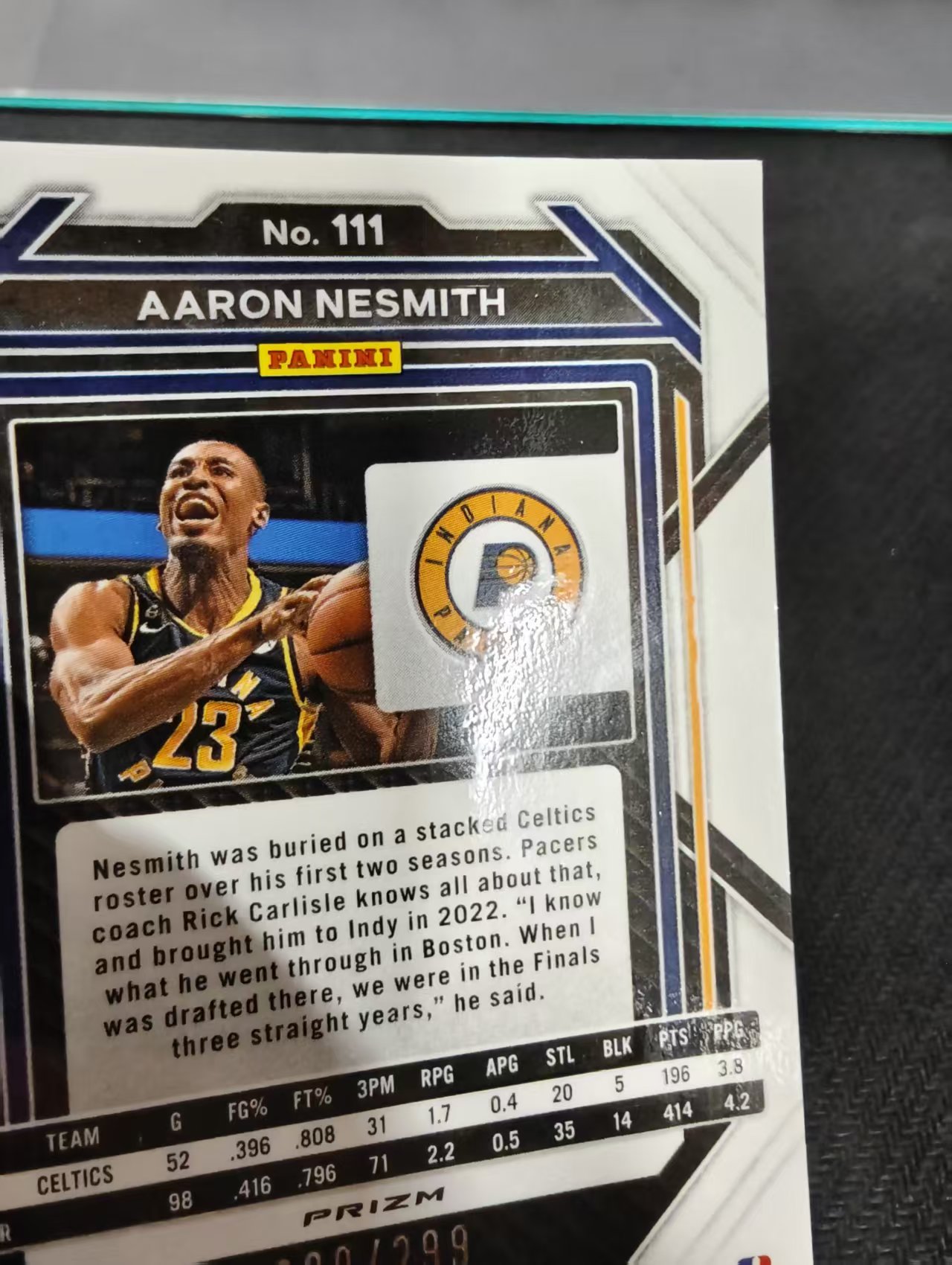 2022-23 Panini Prizm Aaron Nesmith 阿隆 内史密斯 步行者 红折 299编 划痕 边角瑕疵
