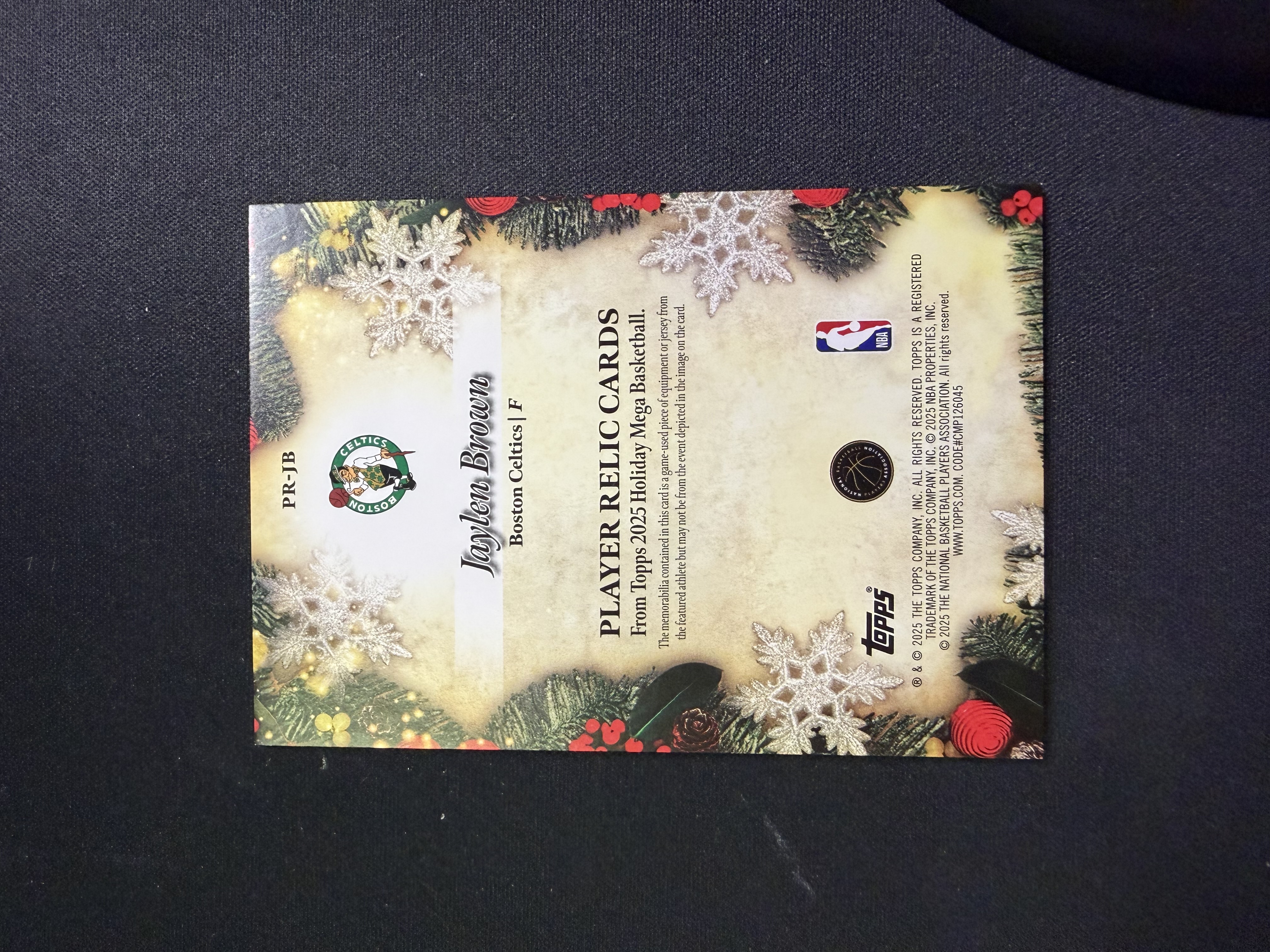 2025-26 Topps Holiday Mega Kobe Brown 科比 布朗 凯尔特人 圣诞节 物料 亲穿球衣 PPP