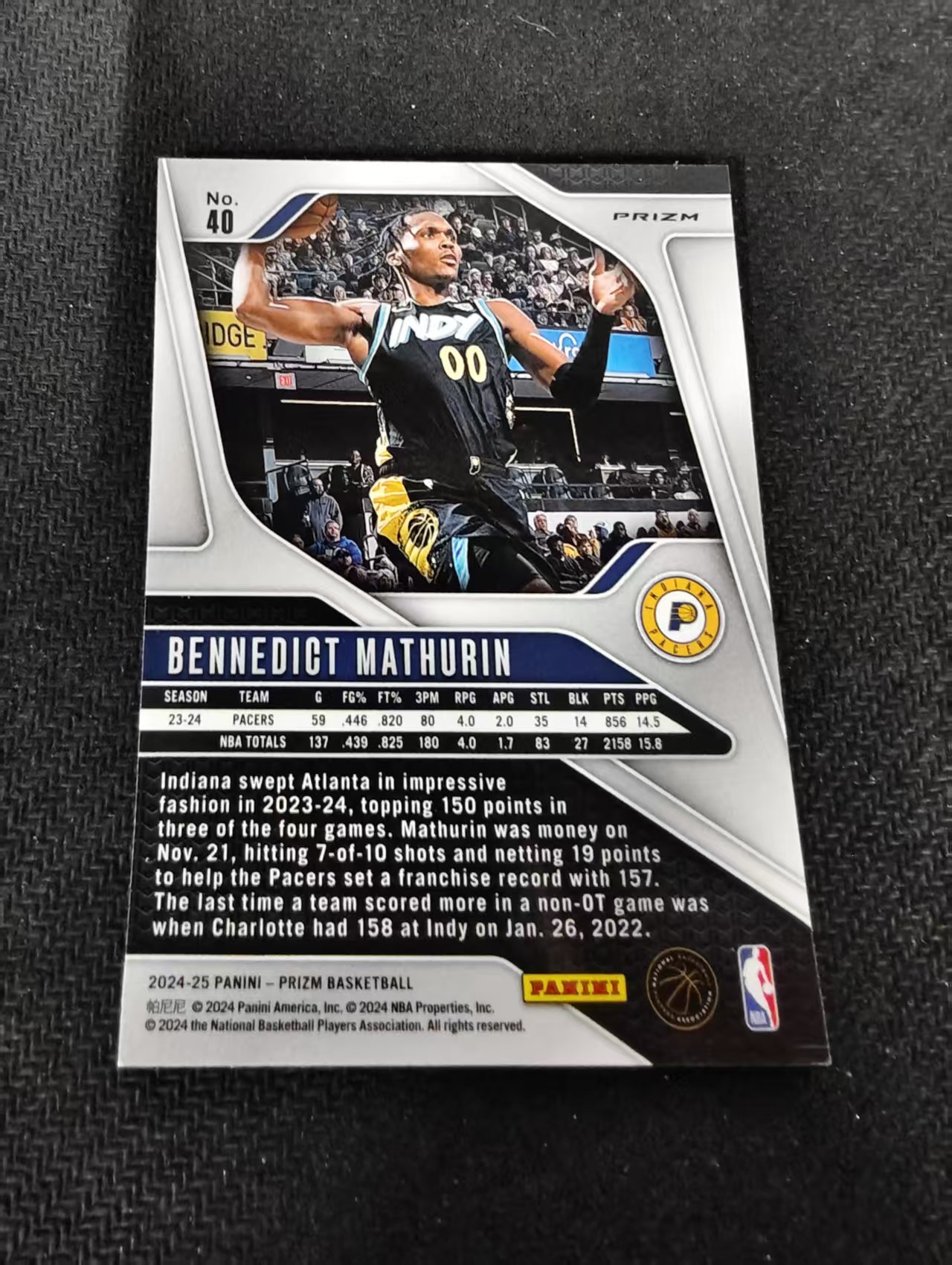 2024-25 Panini Prizm Bennedict Mathurin 步行者 本尼迪克 马图林 马瑟琳 绿折 PZ 划痕 边角瑕疵 #40