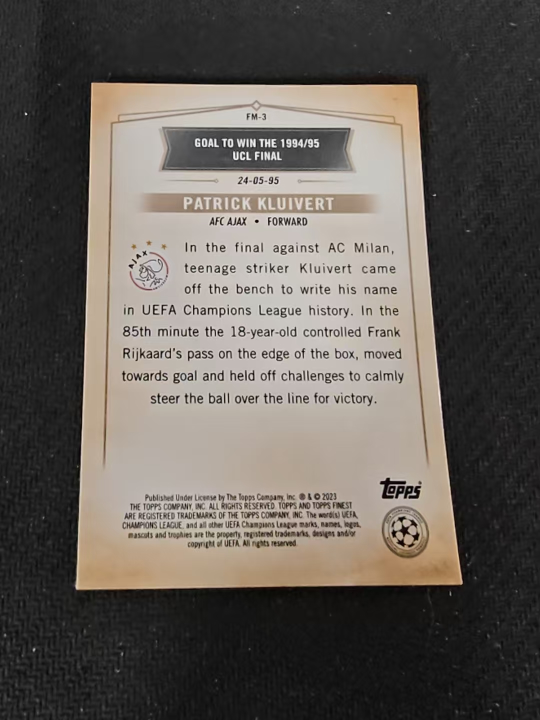 【可合并,不累计】2023 Topps Finest Patrick Kluivert 帕特里克 克鲁伊维特 特卡 阿贾克斯 欧冠 银折 划痕 边角瑕疵 #3