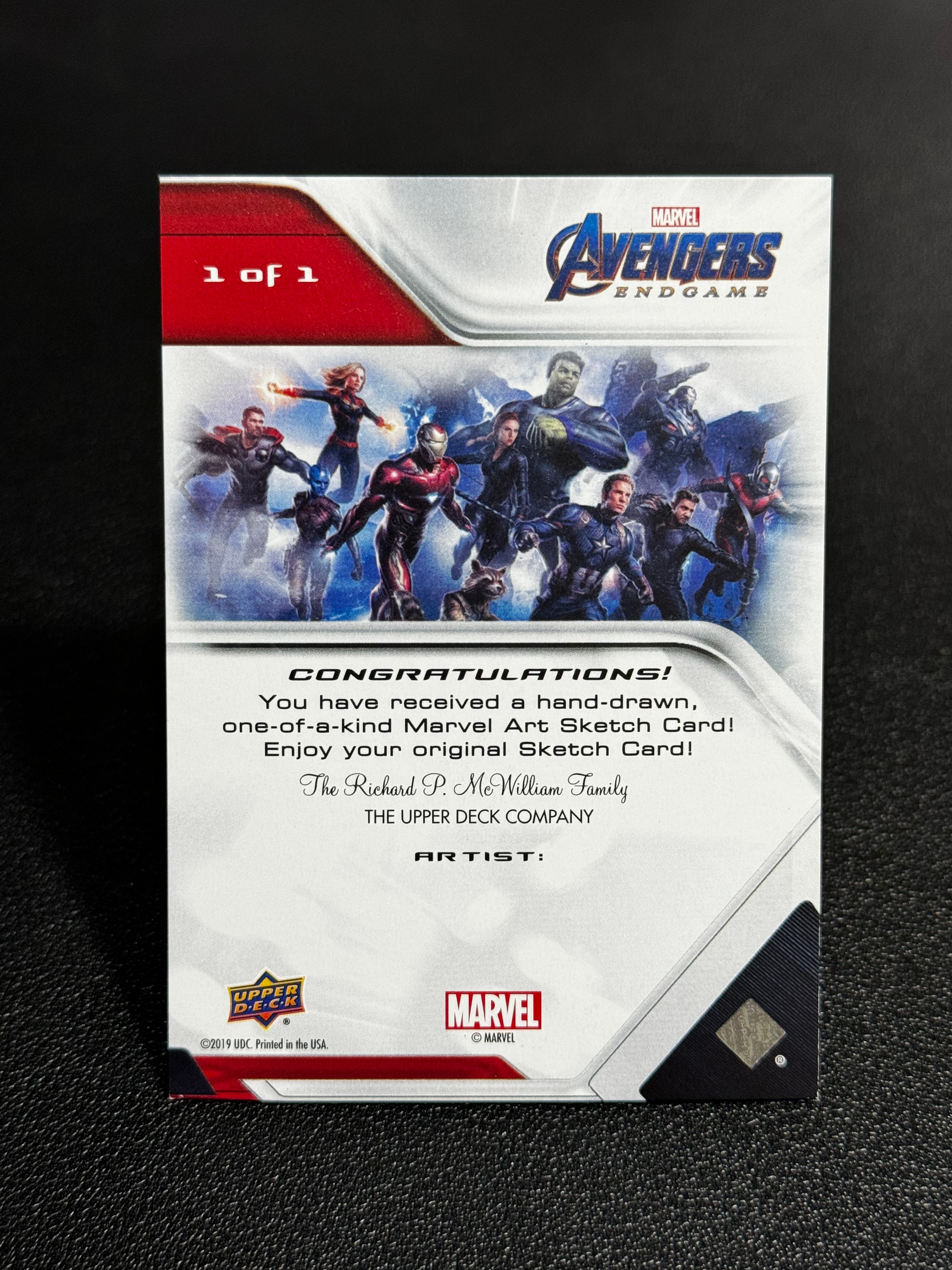 2019 Upper Deck Marvel (MCU) Avengers Endgame UD 漫威 复联 终局之战 AP 手绘卡 1/1 1OF1 空白底卡 SKETCH CARD LWLP