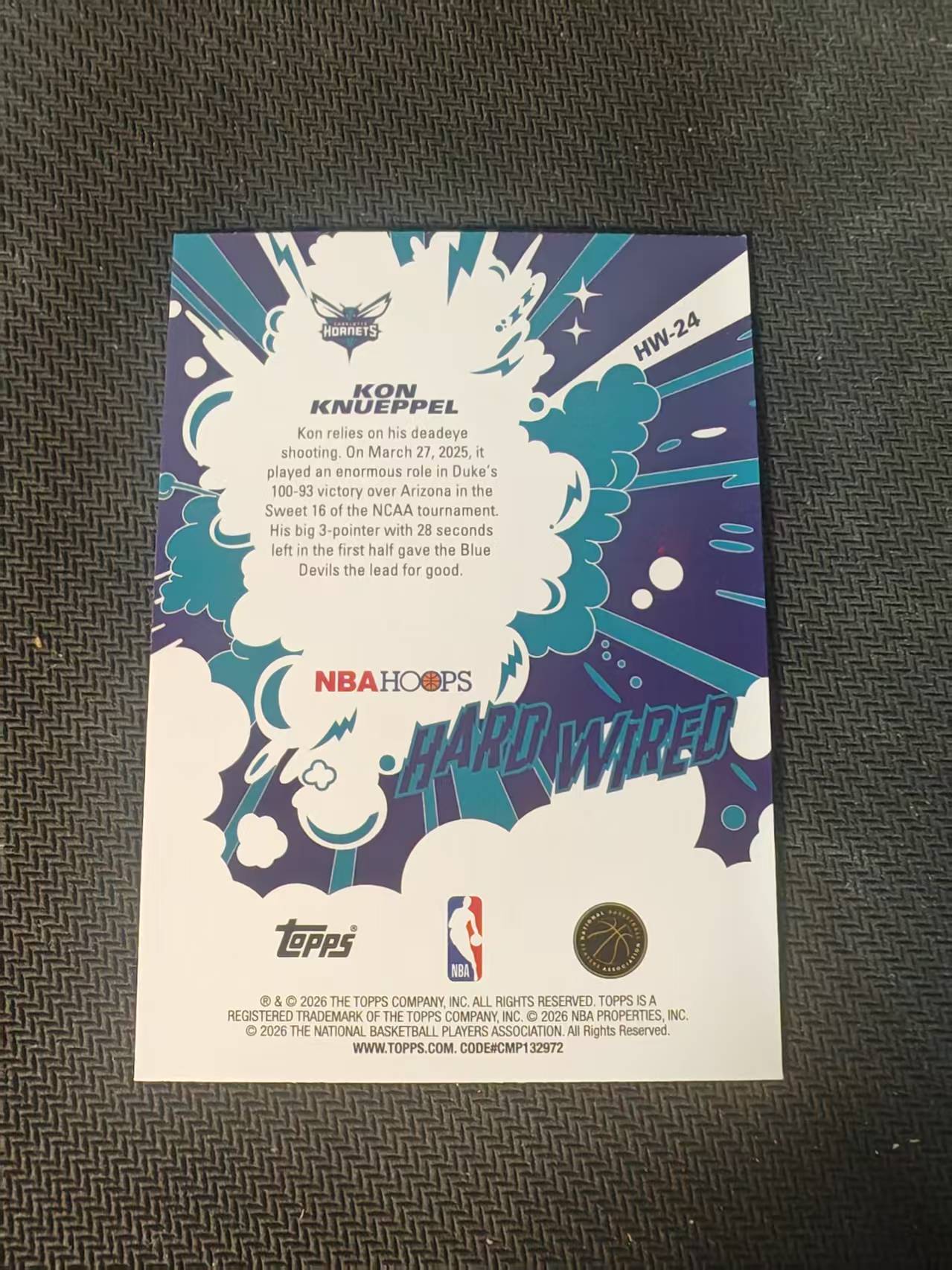 「钢炮拍卖」2025-26 Topps Hoops Kon Knueppel RC 新秀 黄蜂 克尼普尔 新一代三分王 特卡 银折 收藏必备 G SE