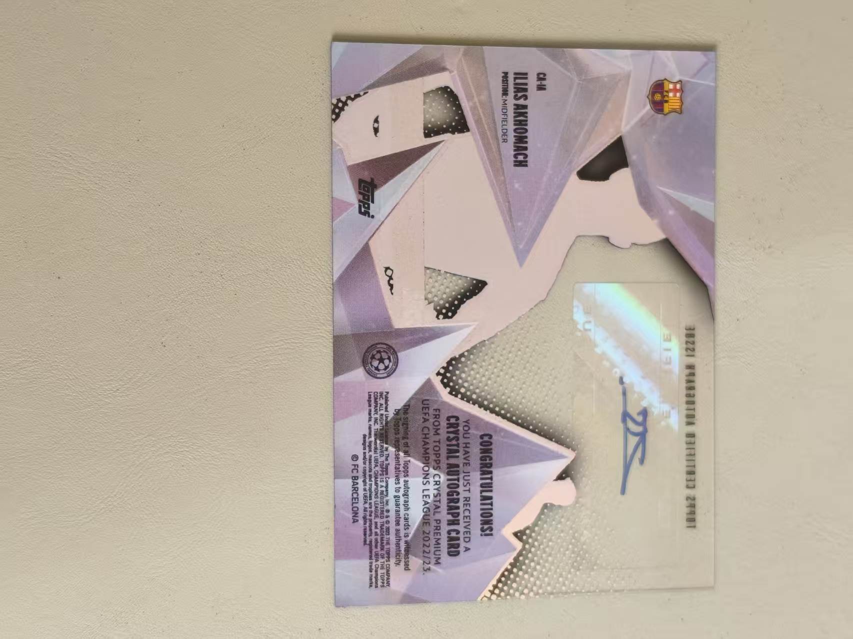 2022 Topps Crystal Ilias Akhomach 伊利亚斯 阿克霍马奇 签字 水晶 胶片 欧冠 巴塞罗那 巴萨 卡品如图