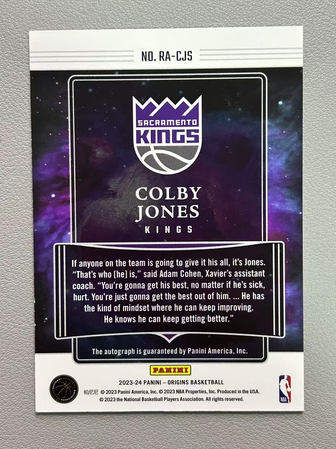 【阿泽代卖】2023-24 Panini Origins 起源 Colby Jones 国王 新秀 RC 科尔比 琼斯 签字 卡签 /49编 闪版 选图巨帅 卡品如图 介意勿拍-硕哥