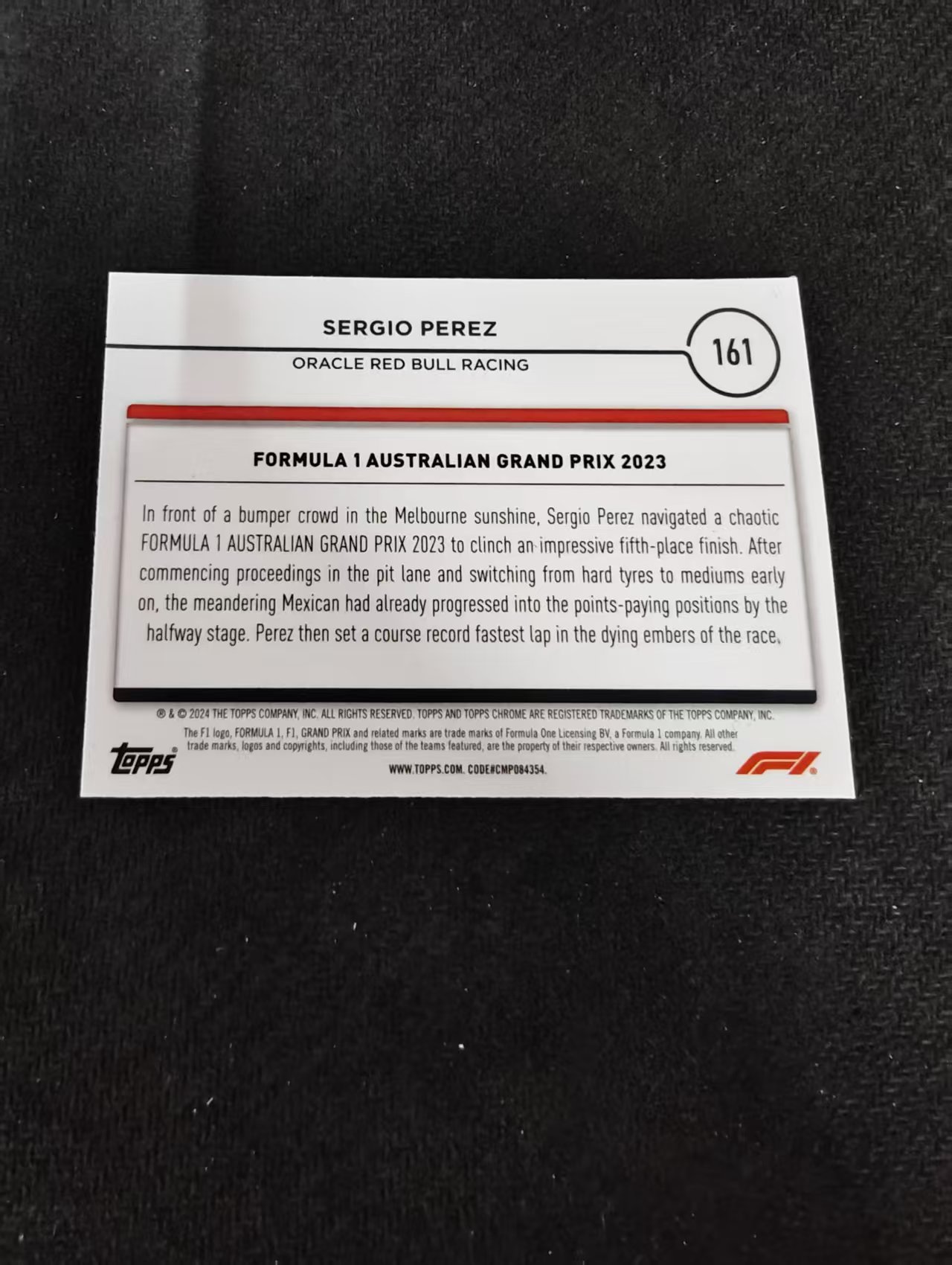2024 Topps Chrome F1 Sergio Perez 红牛车队 塞尔吉奥 佩雷兹 划痕 边角瑕疵 #161