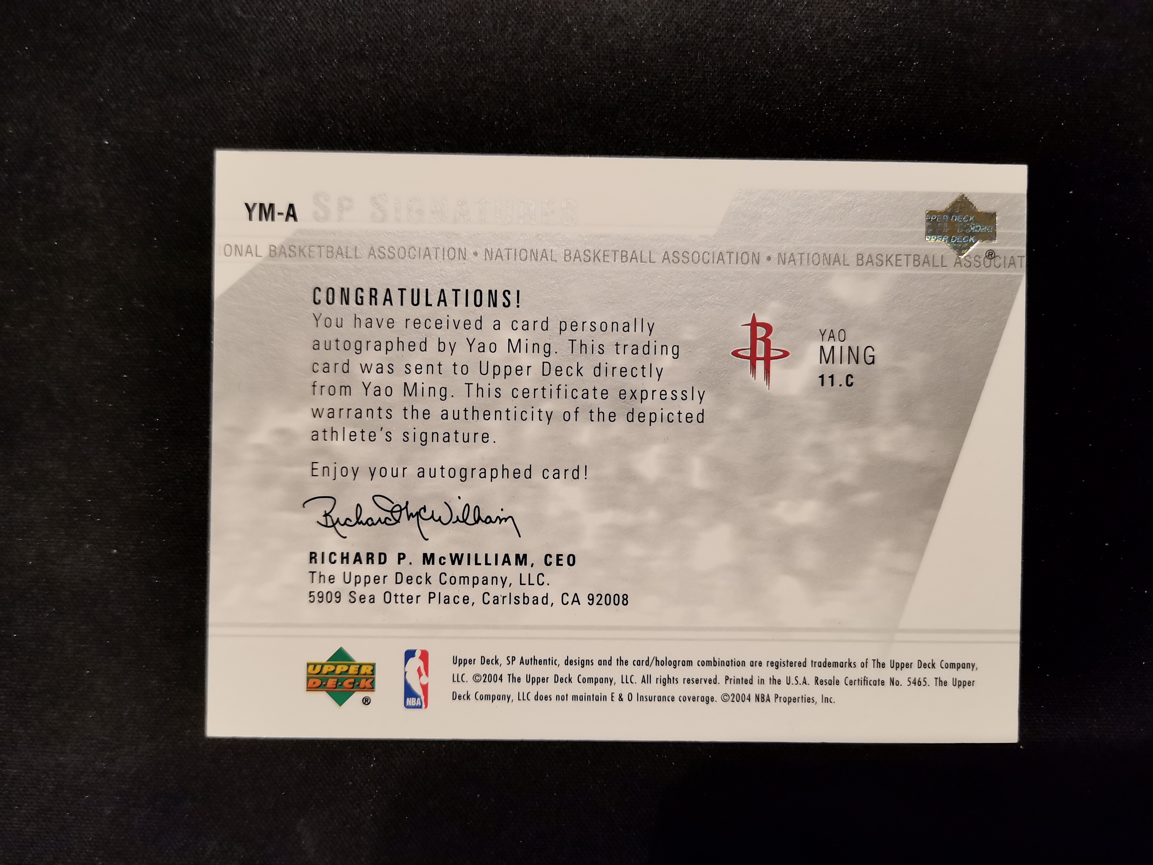 2004 UD Sp Signatures YaoMing 火箭 姚主席 姚明 签字 卡签 中国篮坛传奇 专收 收藏必备 yzy002 卡淘