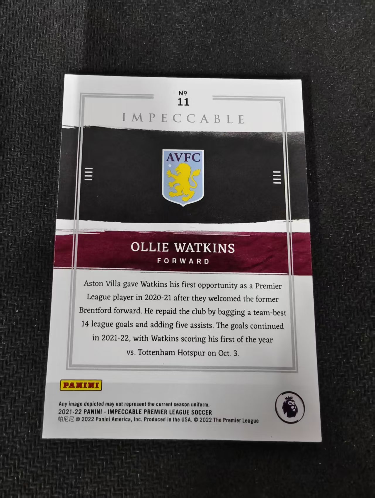 2021-22 Panini Impeccable Ollie Watkins 英超 小真金 阿斯顿维拉 沃特金斯 55编 瑕疵如图