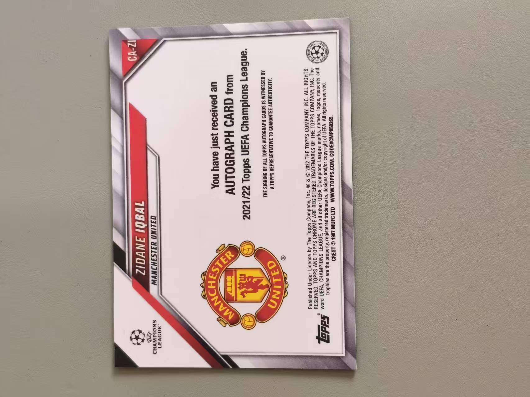 2022 Topps Chrome Zidane Iqbal RC 齐达内 伊克巴尔 签字 银折 欧冠 TC 伊拉克 曼联 英超 未来可期 卡品如图