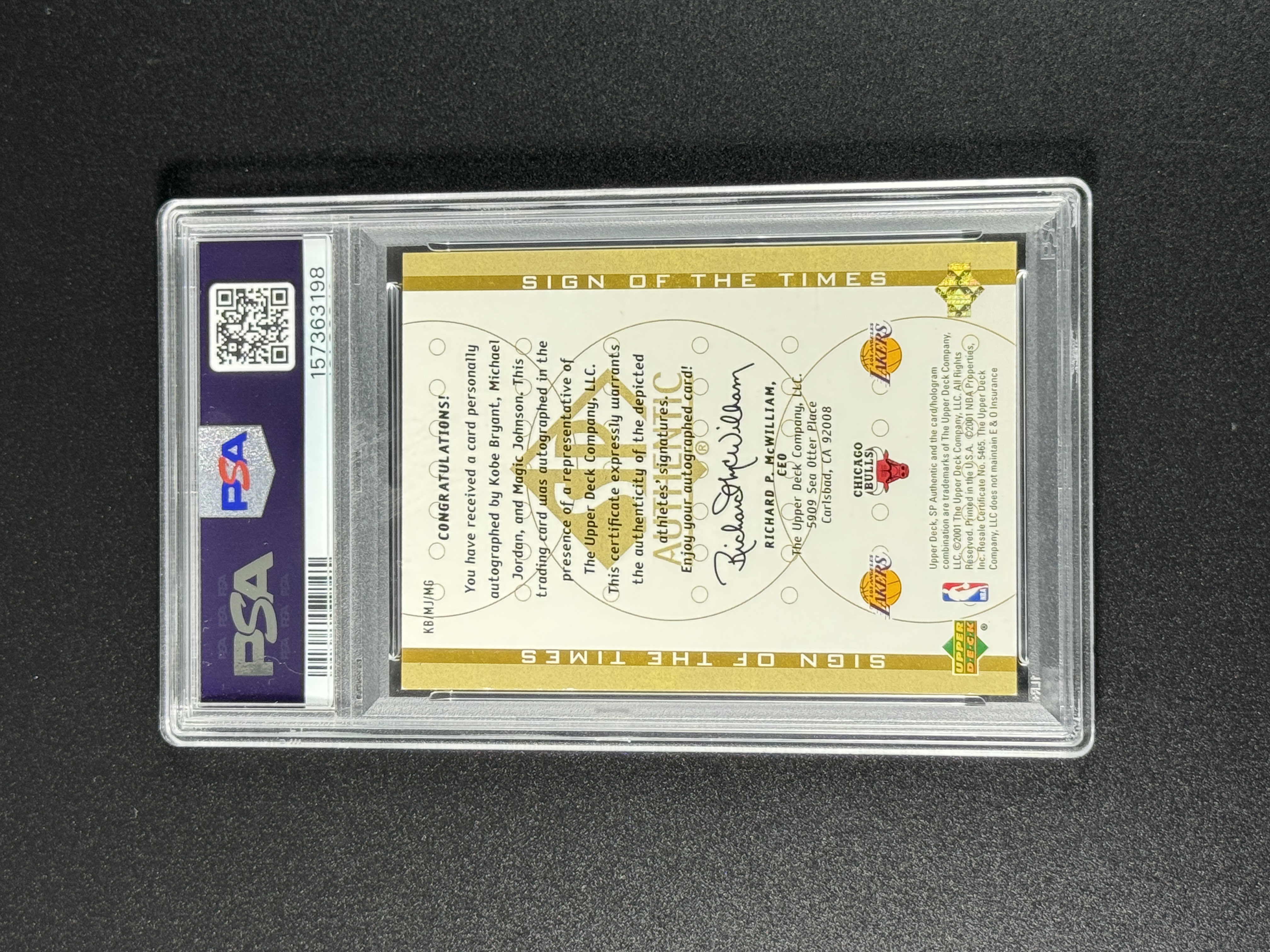 【喷子拍卖】2000-01 UD SPA Michael Jordan Kobe Bryant Magic 湖人 科比 布莱恩特 魔术师 约翰逊 公牛 迈克尔 乔丹 三签 签字 25编 卡签 系列hit PSA7 POP1 送订制壳 AZZ