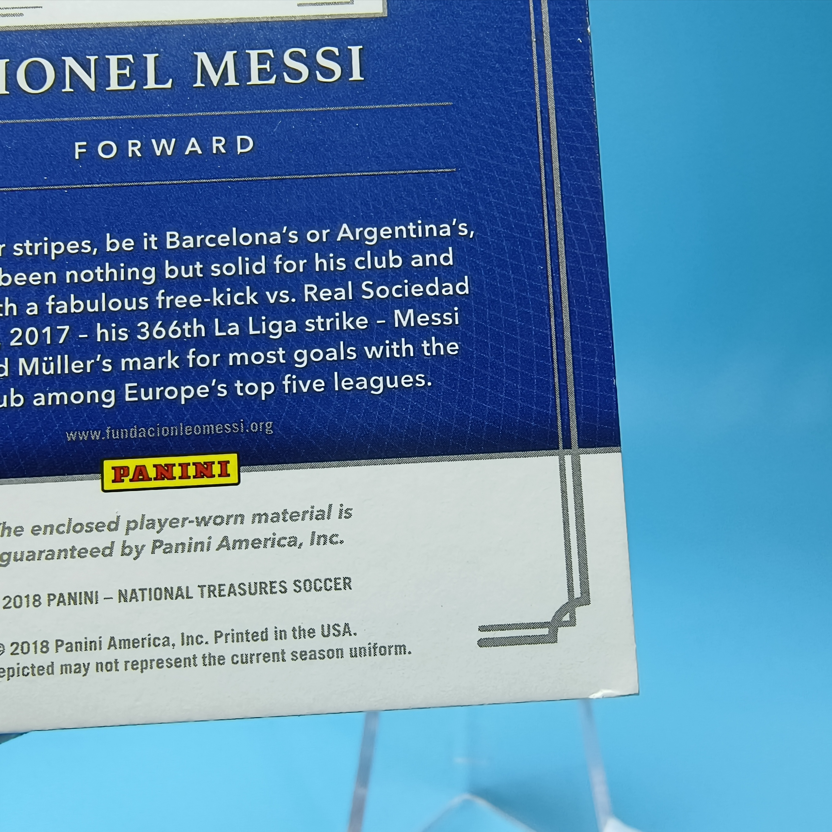 2018 Panini National Treasures Lionel Messi 【欧哥代拍】可预付50%--国宝元年 阿根廷球王 梅西 99编球衣切割实物卡 品见后图 巴萨 砖为展示 GLV13