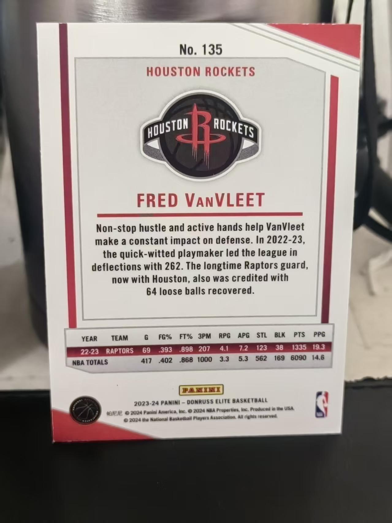 2023-24 Panini Donruss Elite Fred VanVleet 杜蕾斯 精英 弗雷德 范弗利特 火箭 篮 白边白角 不保卡品 卡品如图