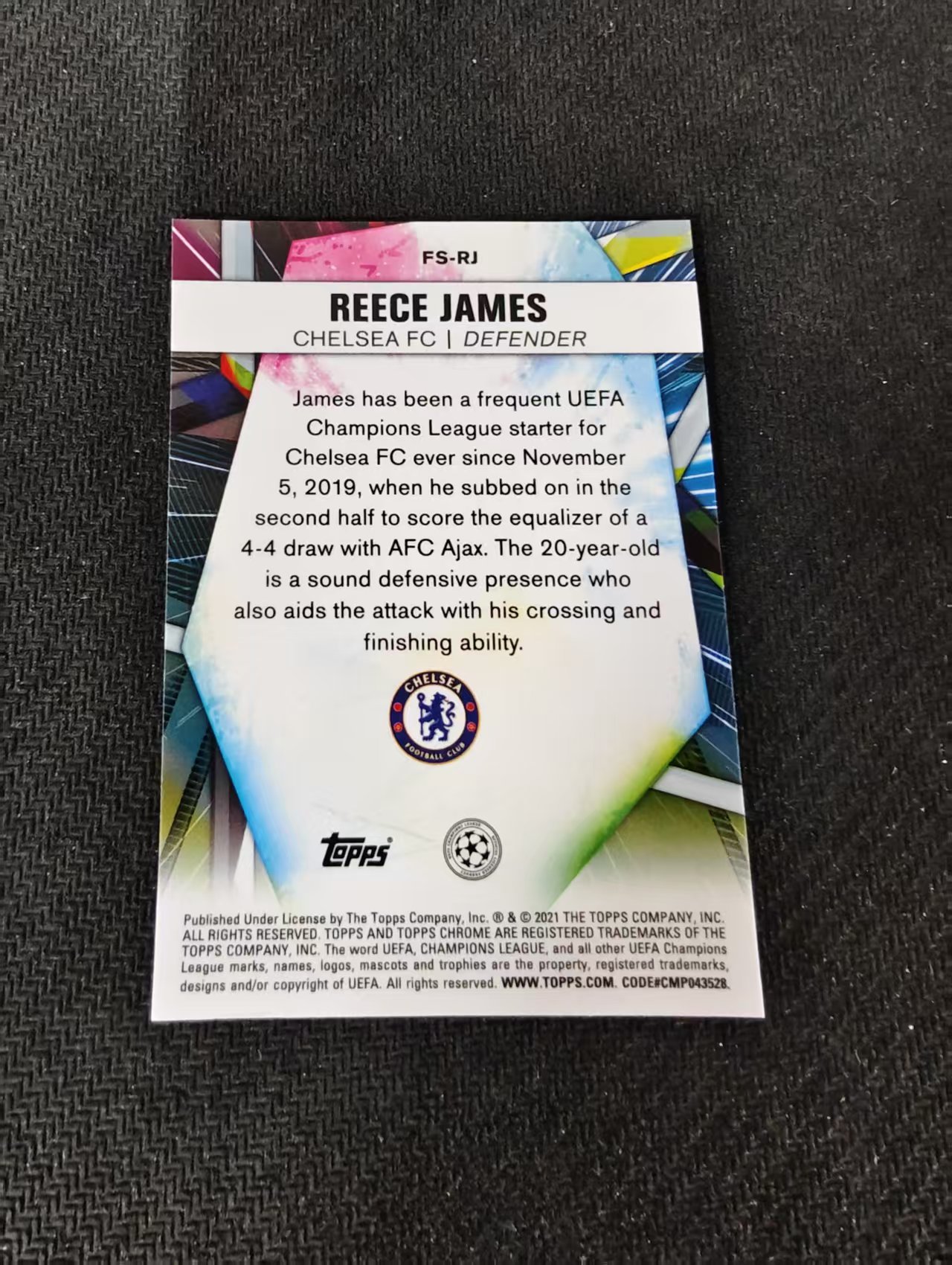 【可合并,不累计】2021 Topps Chrome Reece James 欧冠 英格兰 切尔西 后卫 里斯 詹姆斯 未来之星特卡 银折 划痕 边角瑕疵