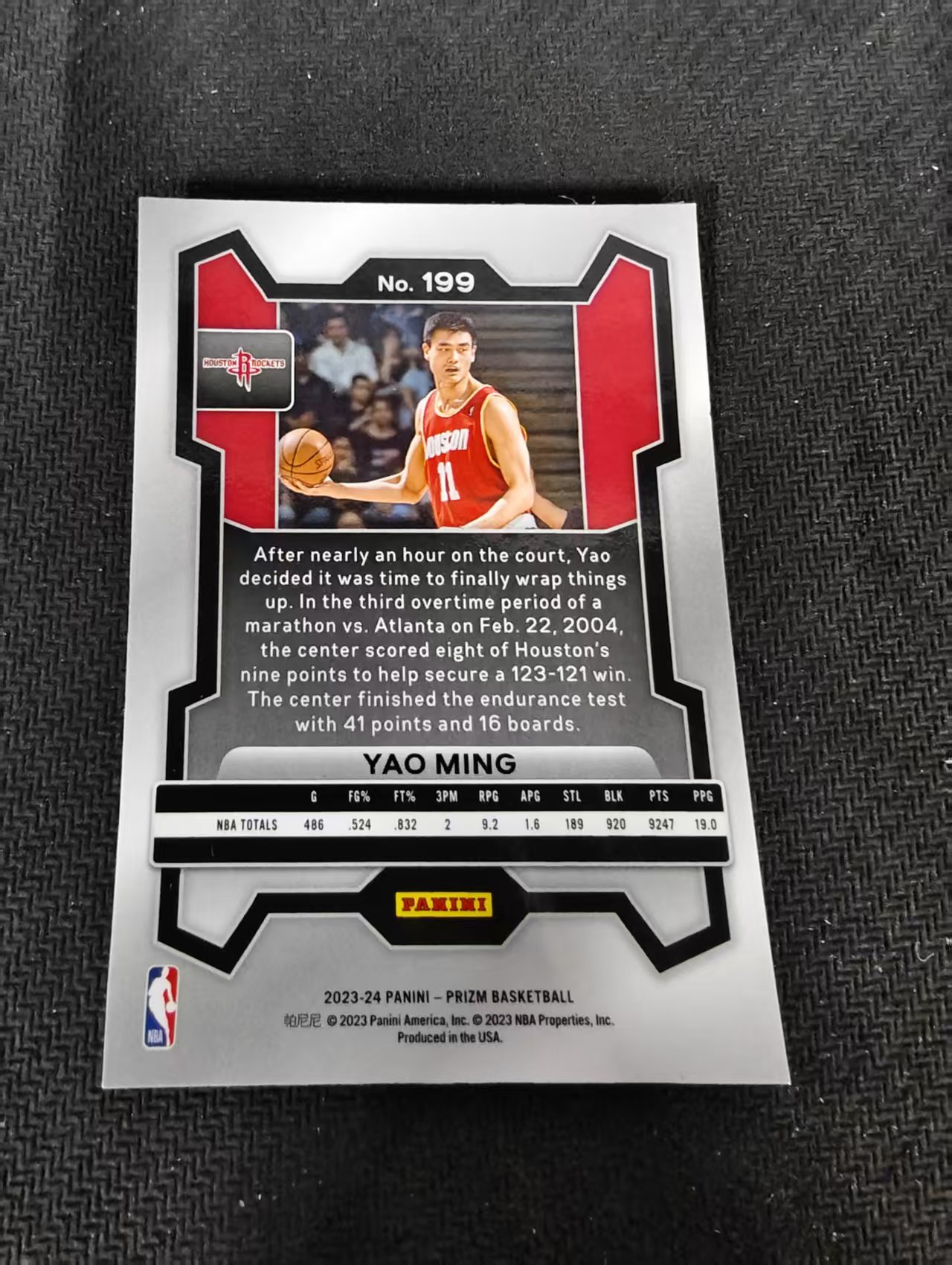 【可合并,不累计】2023-24 Panini Prizm Yao Ming 小巨人 姚主席 姚明 火箭 PZ 不保卡品 介意勿拍 #199