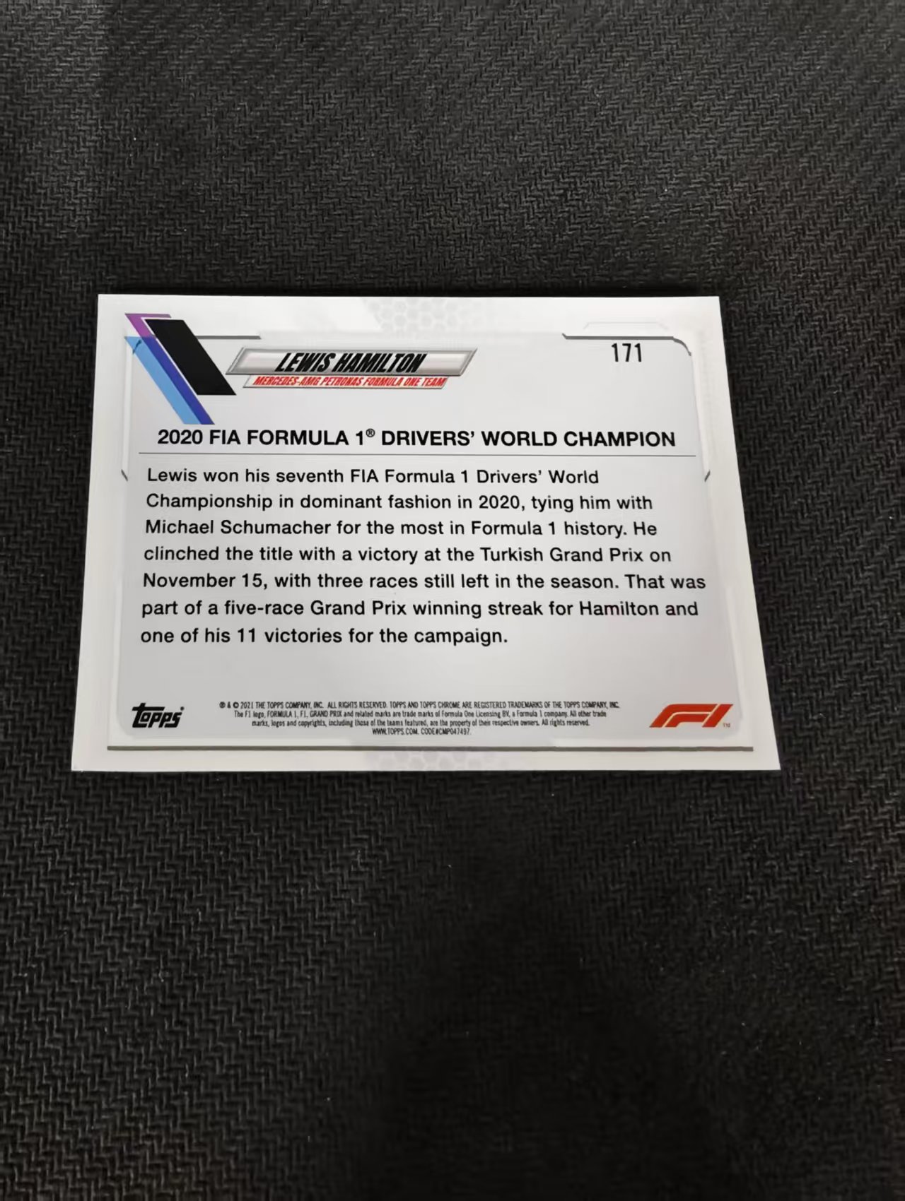 【可合并,不累计】2021 Topps Chrome Lewis Hamilton F1 梅赛德斯奔驰车队 刘易斯 汉密尔顿 划痕边角瑕疵 #171