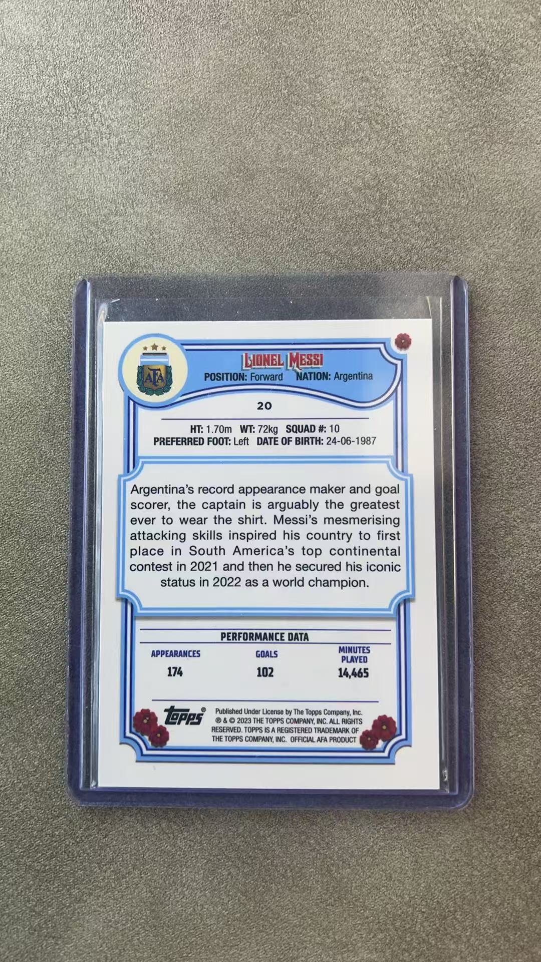 8245【330球星卡实体店代卖】2023 TOPPS 阿根廷队盒 Lionel Messi 梅西 阿根廷 厚卡 base 仅顺丰寄付 (小青)