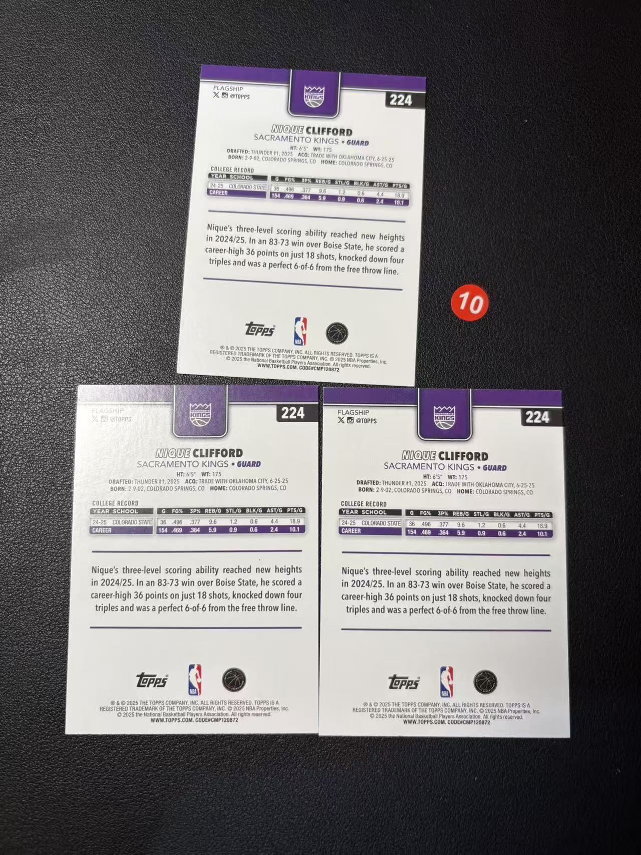 2025 Topps flagship Nique Clifford RC 尼克 克利福德 新秀 3张打包 国王 微瑕 卡品如图 专收必备 N2