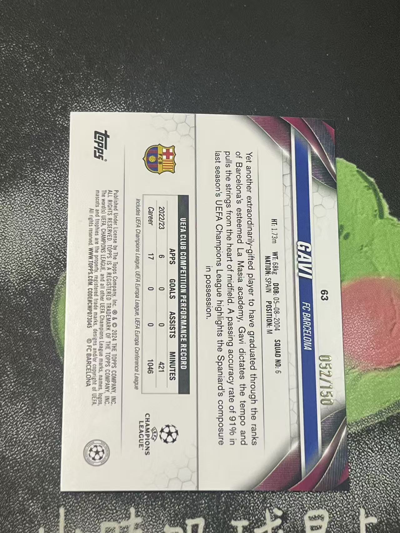 2024 Topps Topps Gavi 欧战 碧玉 巴塞罗那 加维 150编 微瑕如图【ZYP代拍】LS90