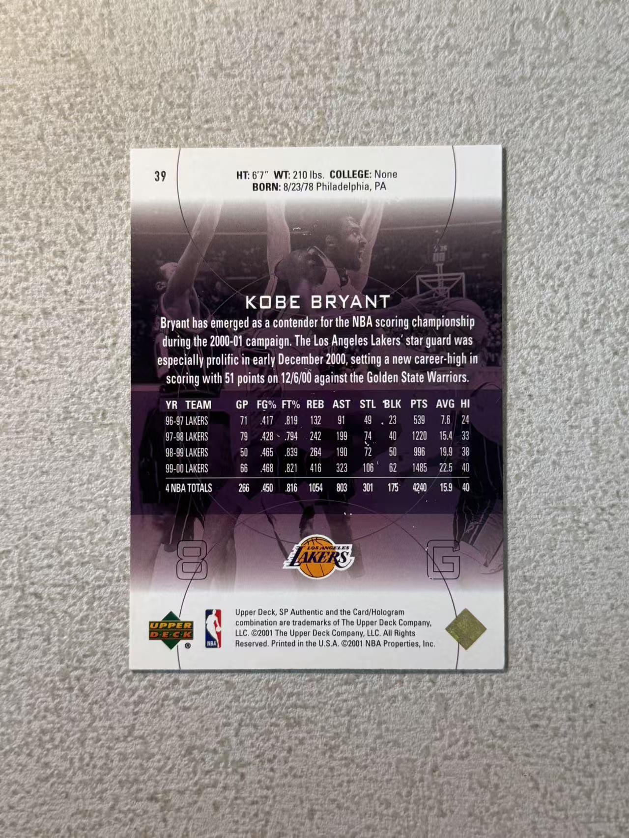 2001 Upper Deck SP Authentic Kobe Bryant UD 湖人 科比 布莱恩特 稀有老特 sp 经典选图 收藏必备