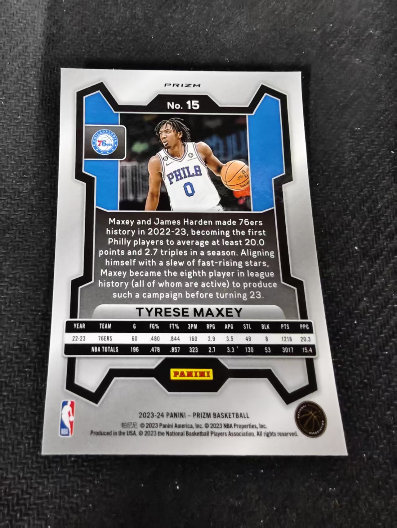 2023-24 Panini Prizm Tyrese Maxey 76人 泰雷塞 马克西 三色圈圈折 PZ 划痕 边角瑕疵 #15