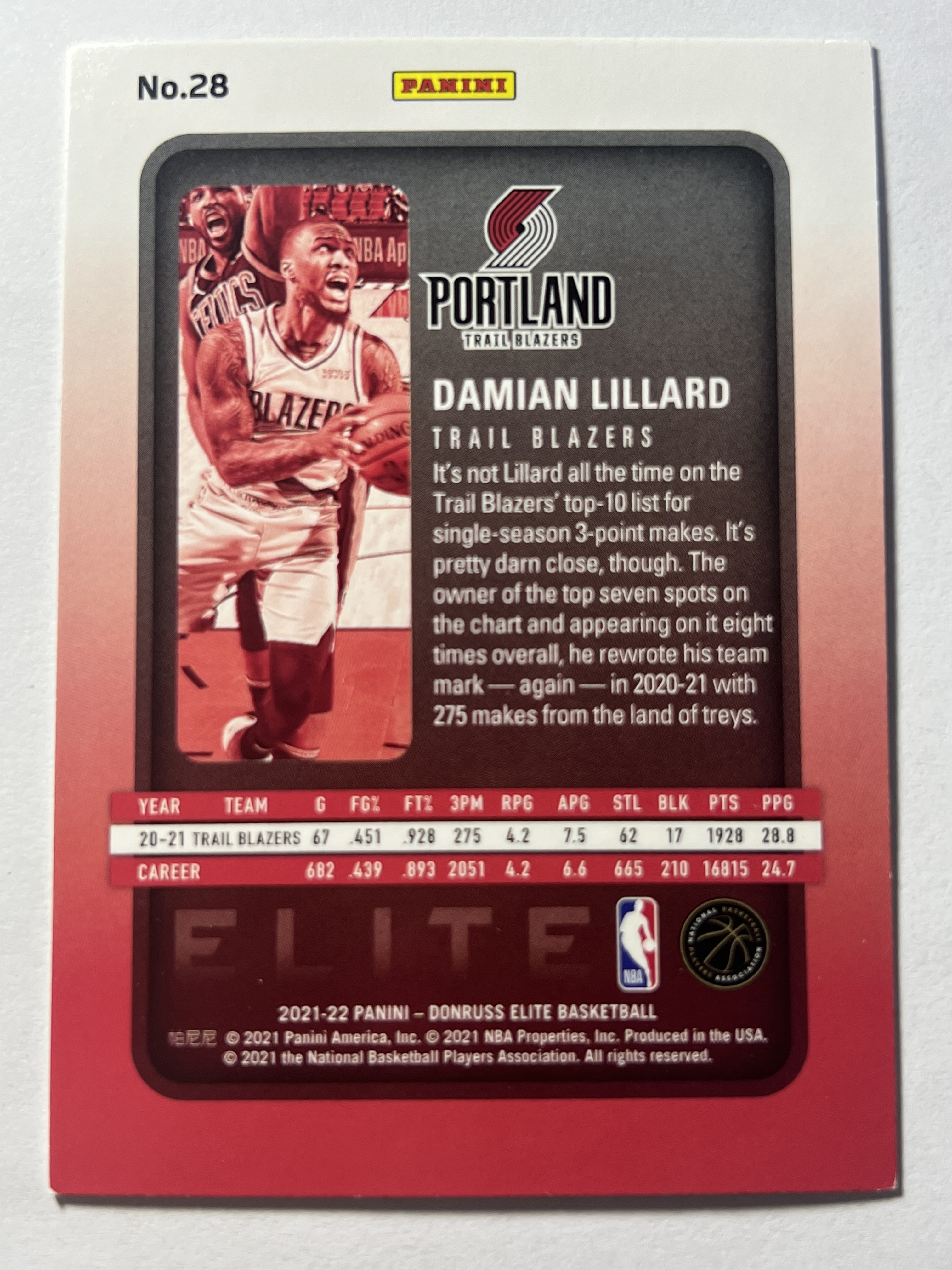 2021-22 panini elite damian lillard 达米安 利拉德 开拓者队