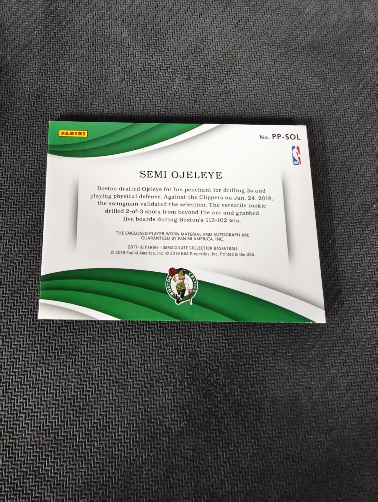 【汽水拍卖】2017-18 panini Immaculate semi ojeleye 爱咪咪 凯尔特人 奥杰莱 球衣 物料 大窗 签字 卡签 25编 瑕疵如图