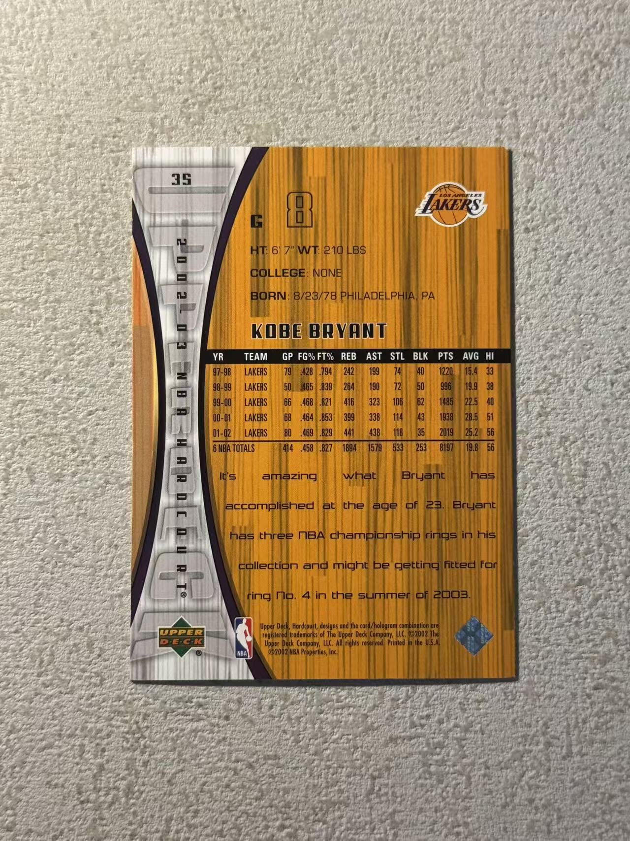 2002 Upper Deck Hardcourt Kobe Bryant UD 湖人 科比 布莱恩特 大比例 木纹特卡 稀有老特 sp 经典选图 收藏必备
