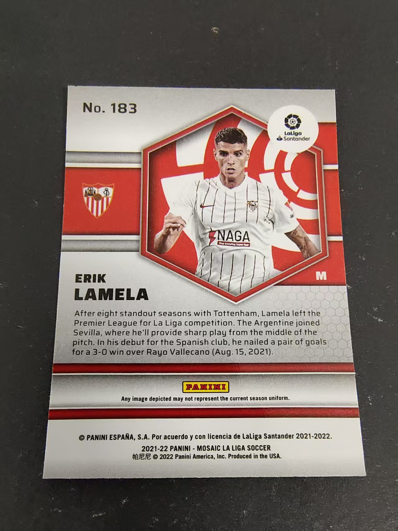 【可合并,不累计】2021-22 Panini Mosaic Erik Lamela 塞维利亚 阿根廷 热刺 拉梅拉 马赛克 西甲 划痕 边角瑕疵 #183